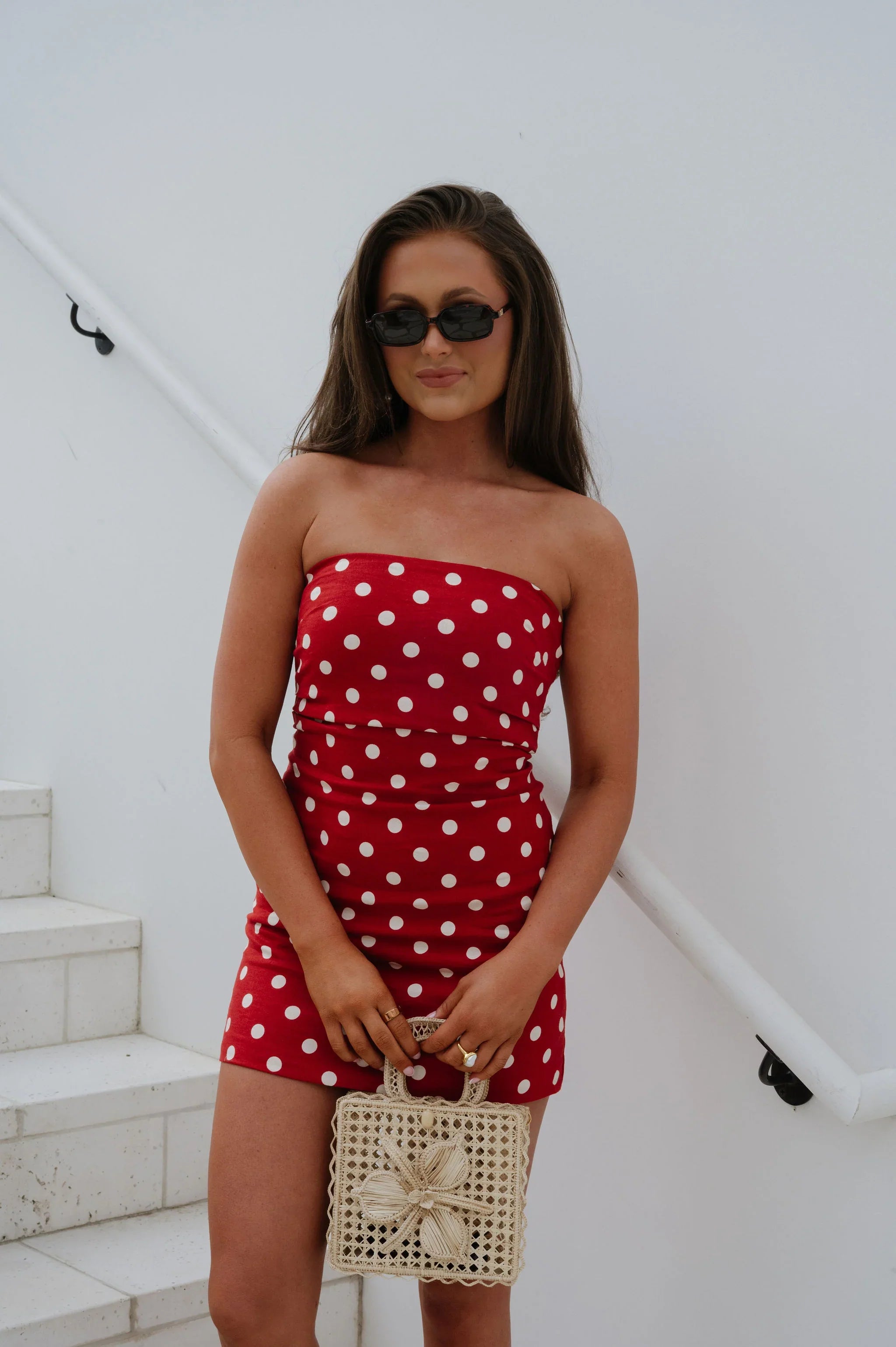 Rubi Polka Dot Mini Dress-Red