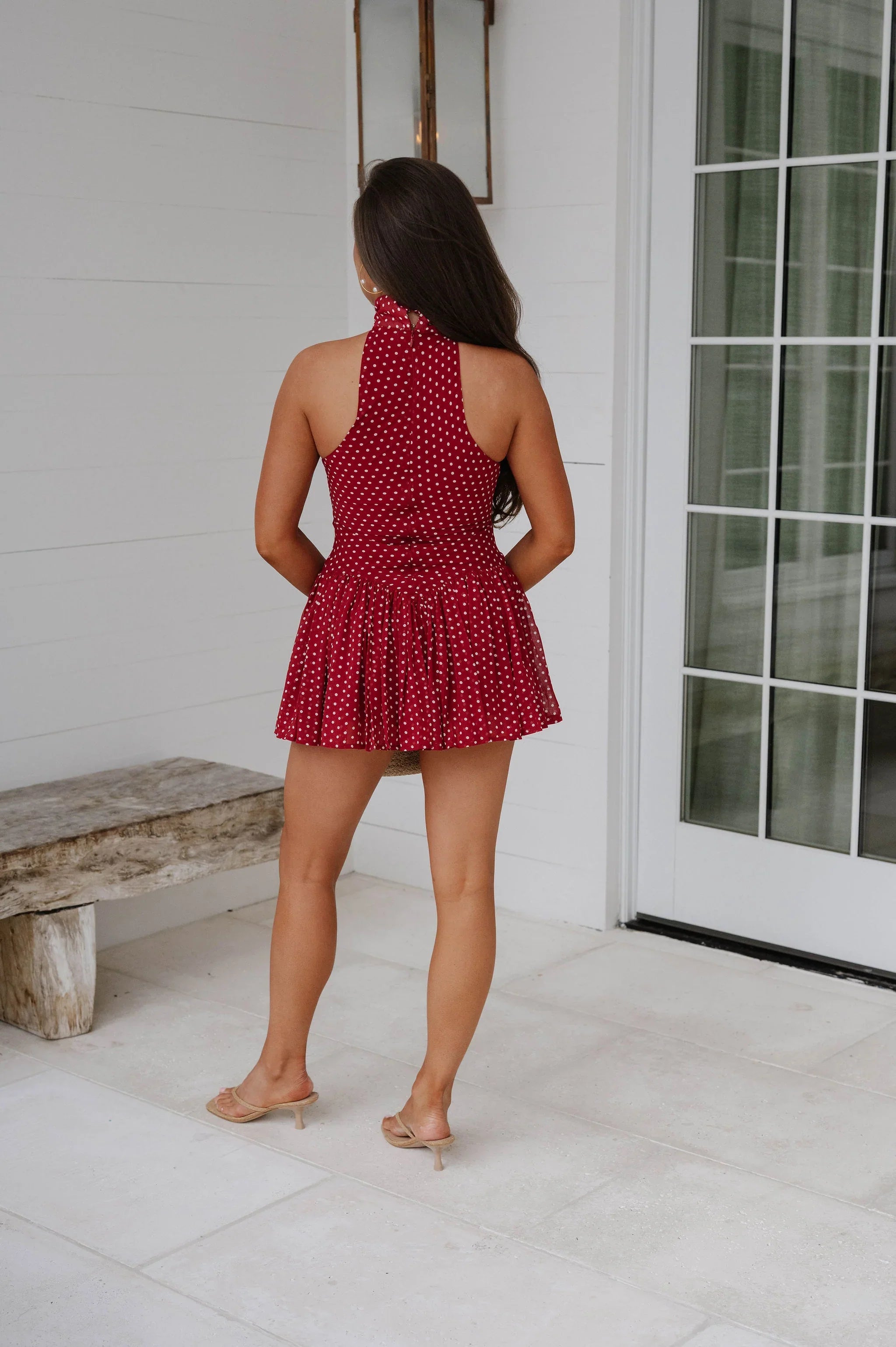 Abigail Polka Dot Mini Dress-Wine