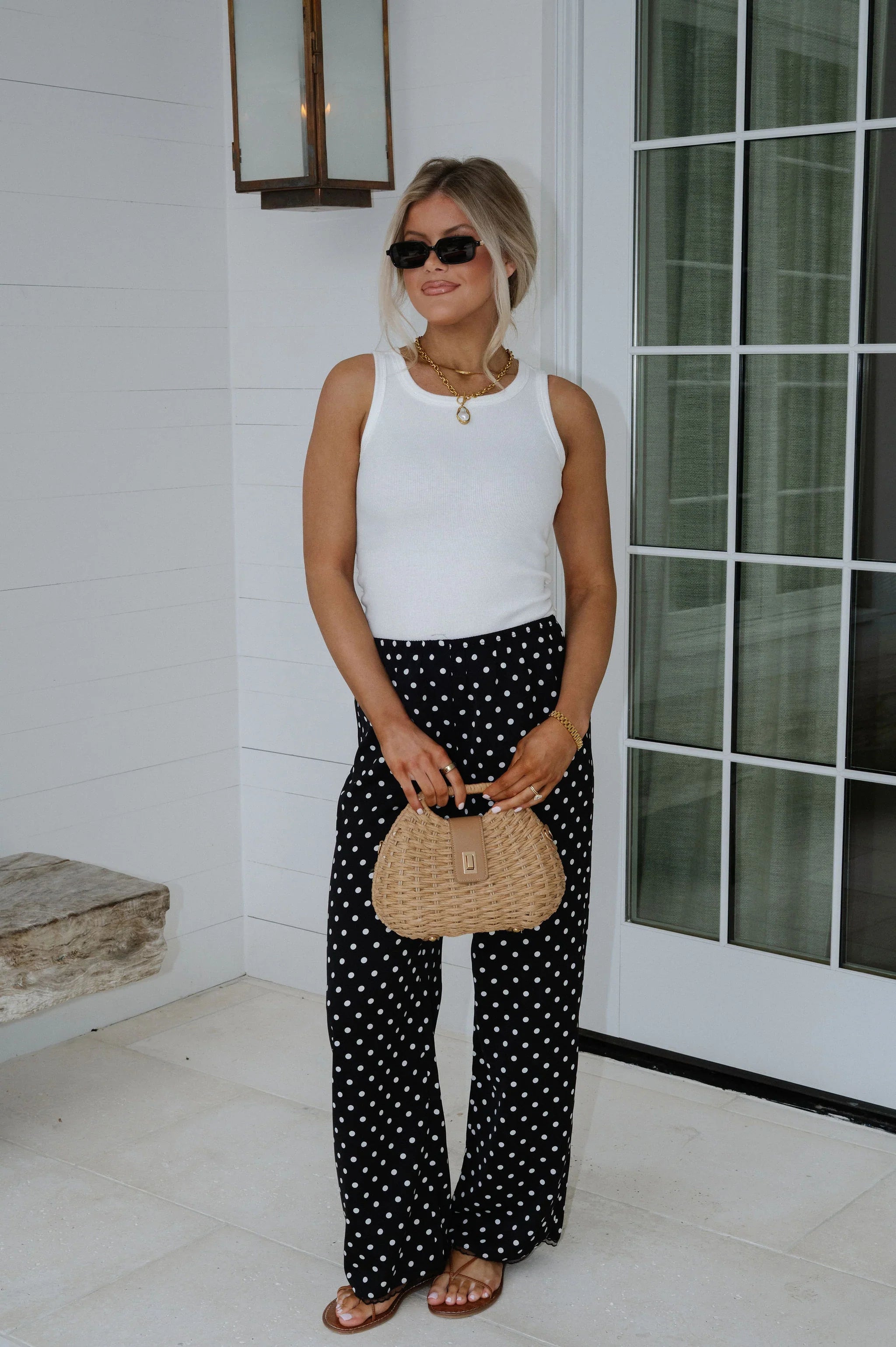 Polka Dot Satin Pants-Black