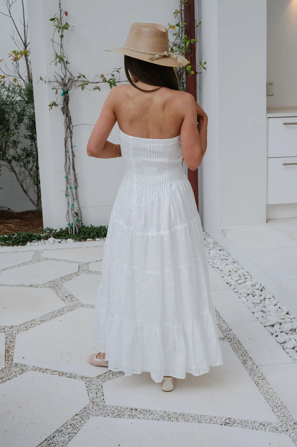 Emory Eyelet Strapless Maxi Dress-Off White