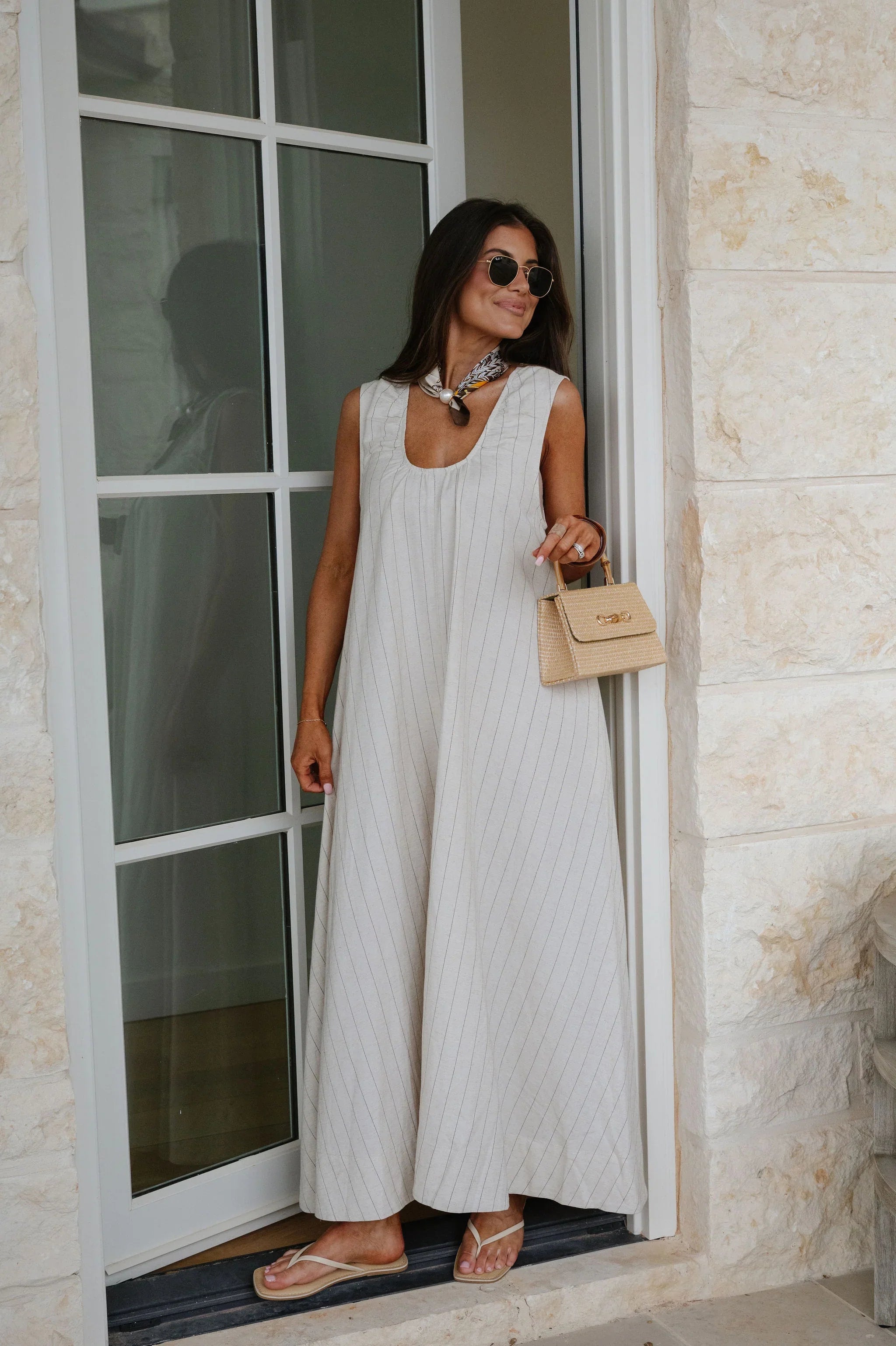 Clare Striped Maxi Dress-Natural/Black