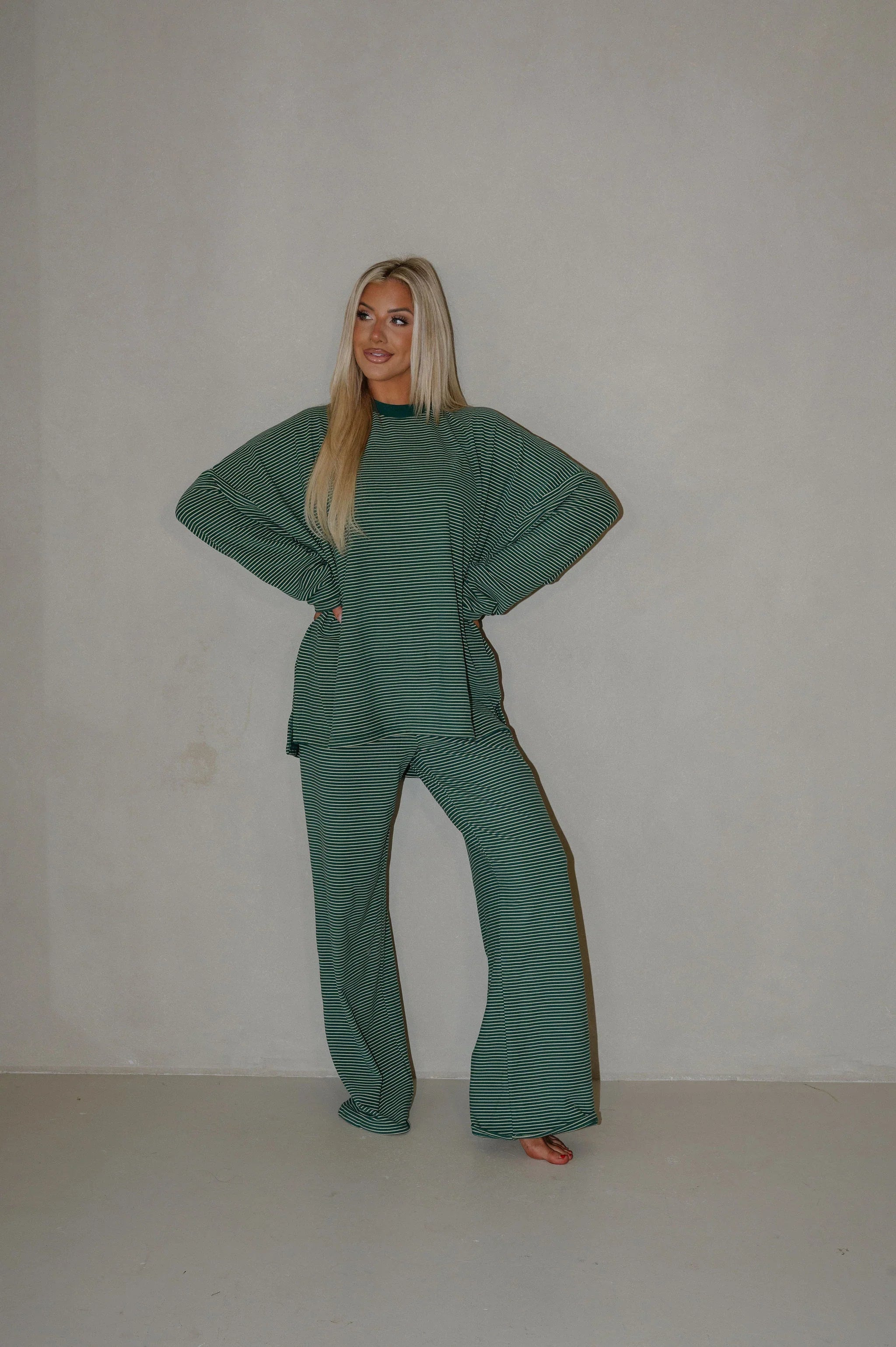 Nelly Striped Pants-Green