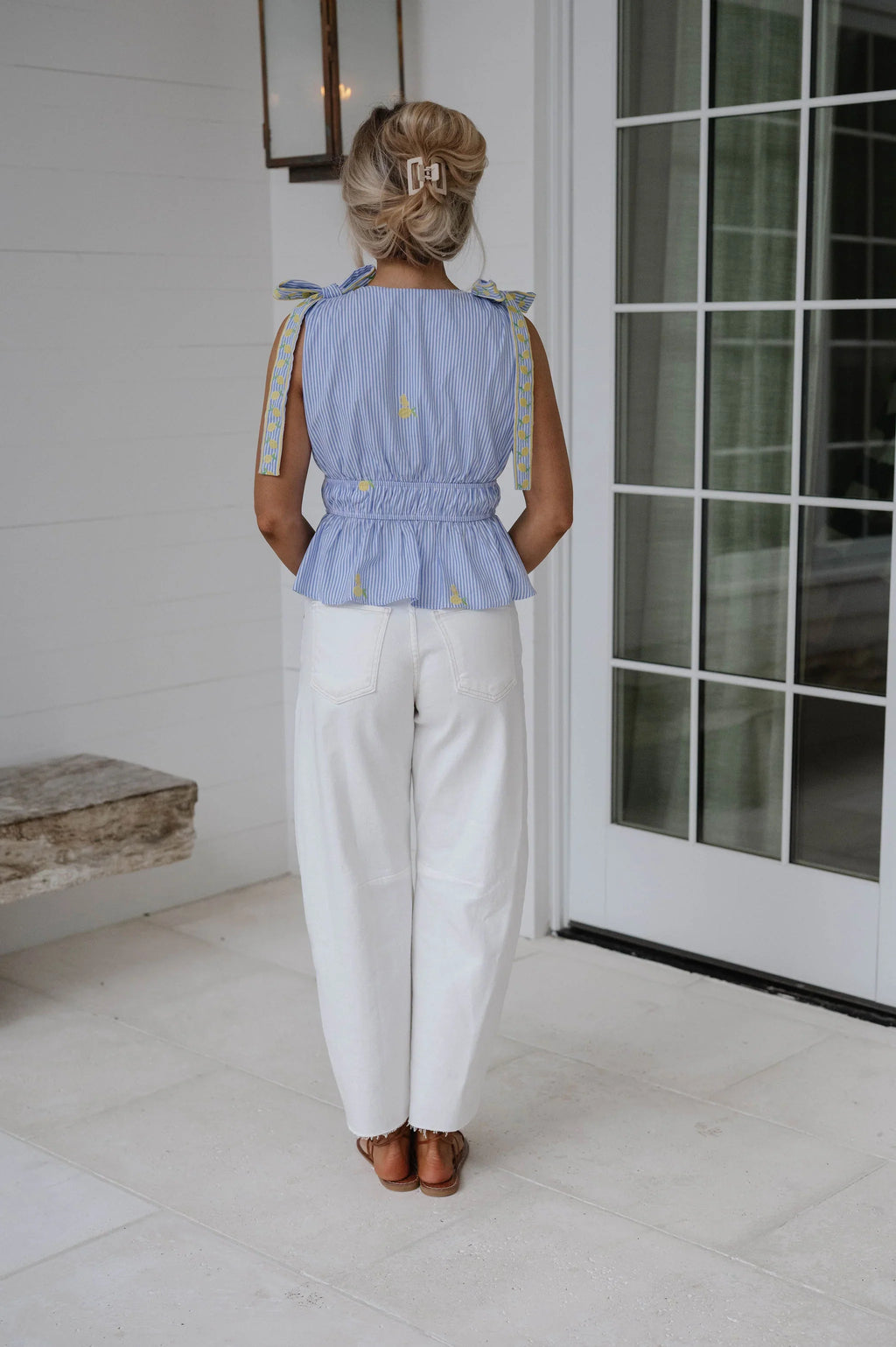 Lemon Embroidery Top-Marina Blue