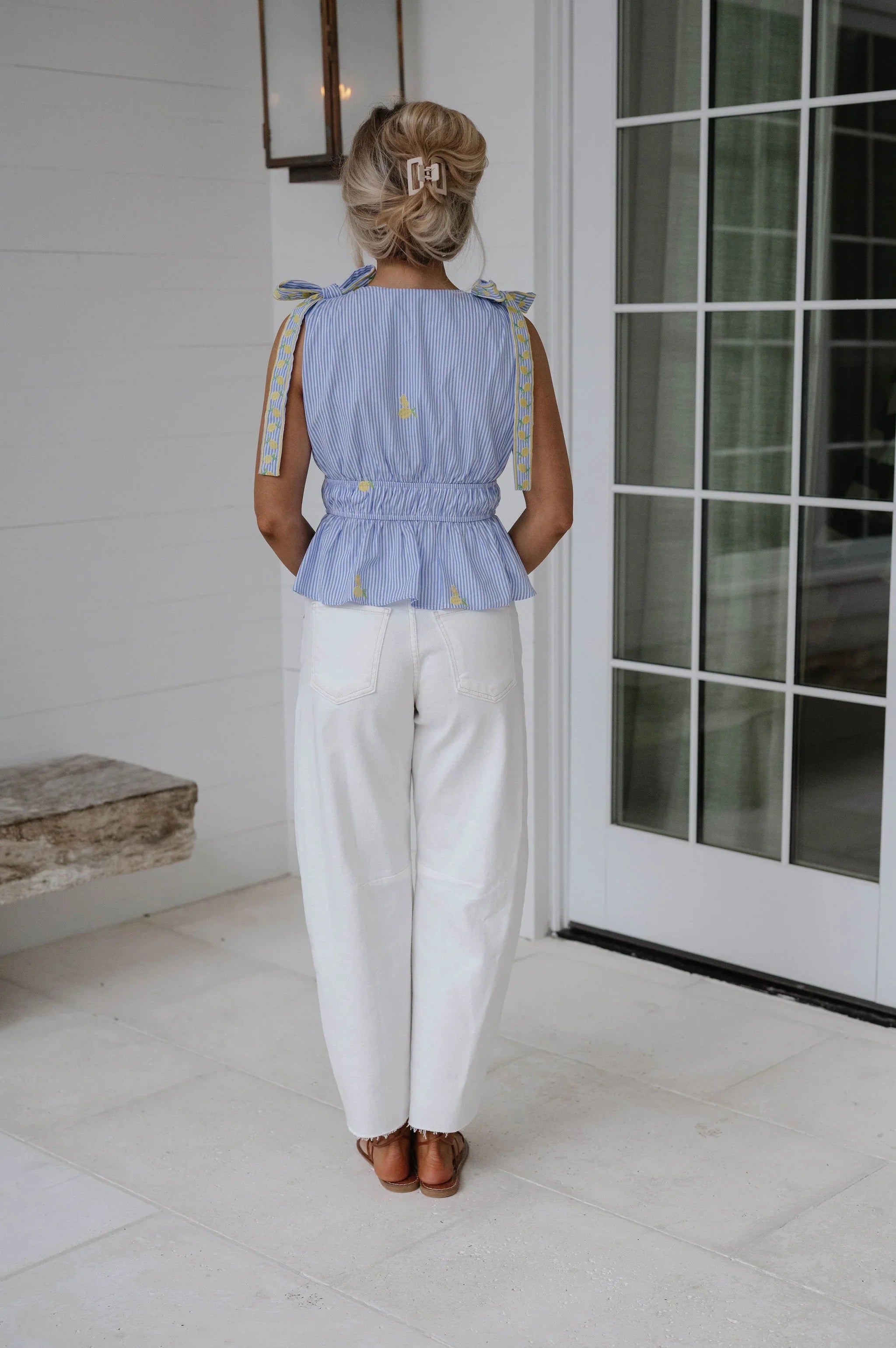 Lemon Embroidery Top-Marina Blue