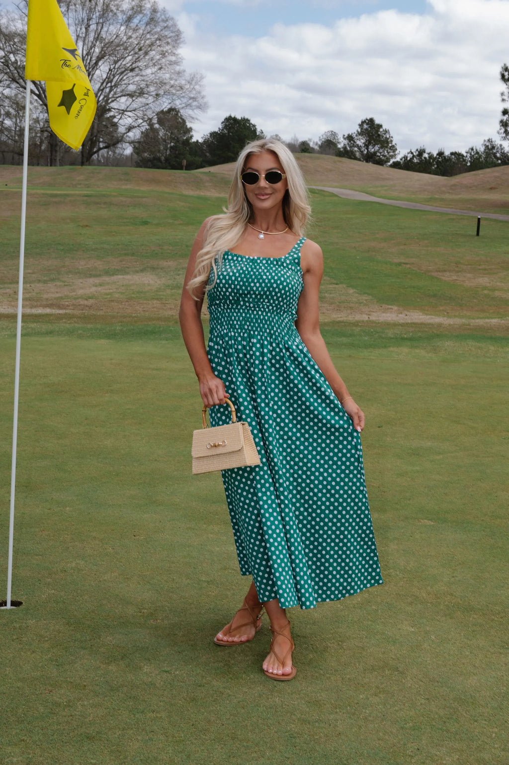 Carrie Polka Dot Midi Dress-Kelly Green