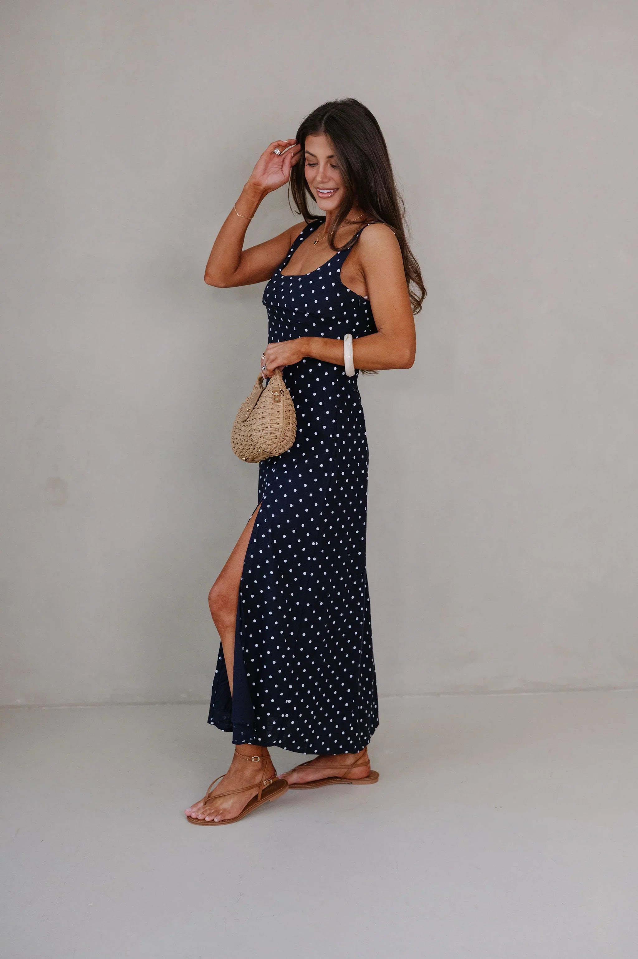 Rory Scoop Neck Midi Dress-Navy