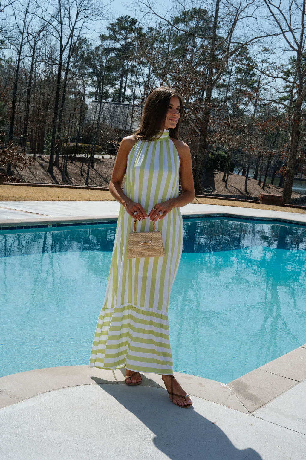 Kylie Striped Maxi Dress-Lime