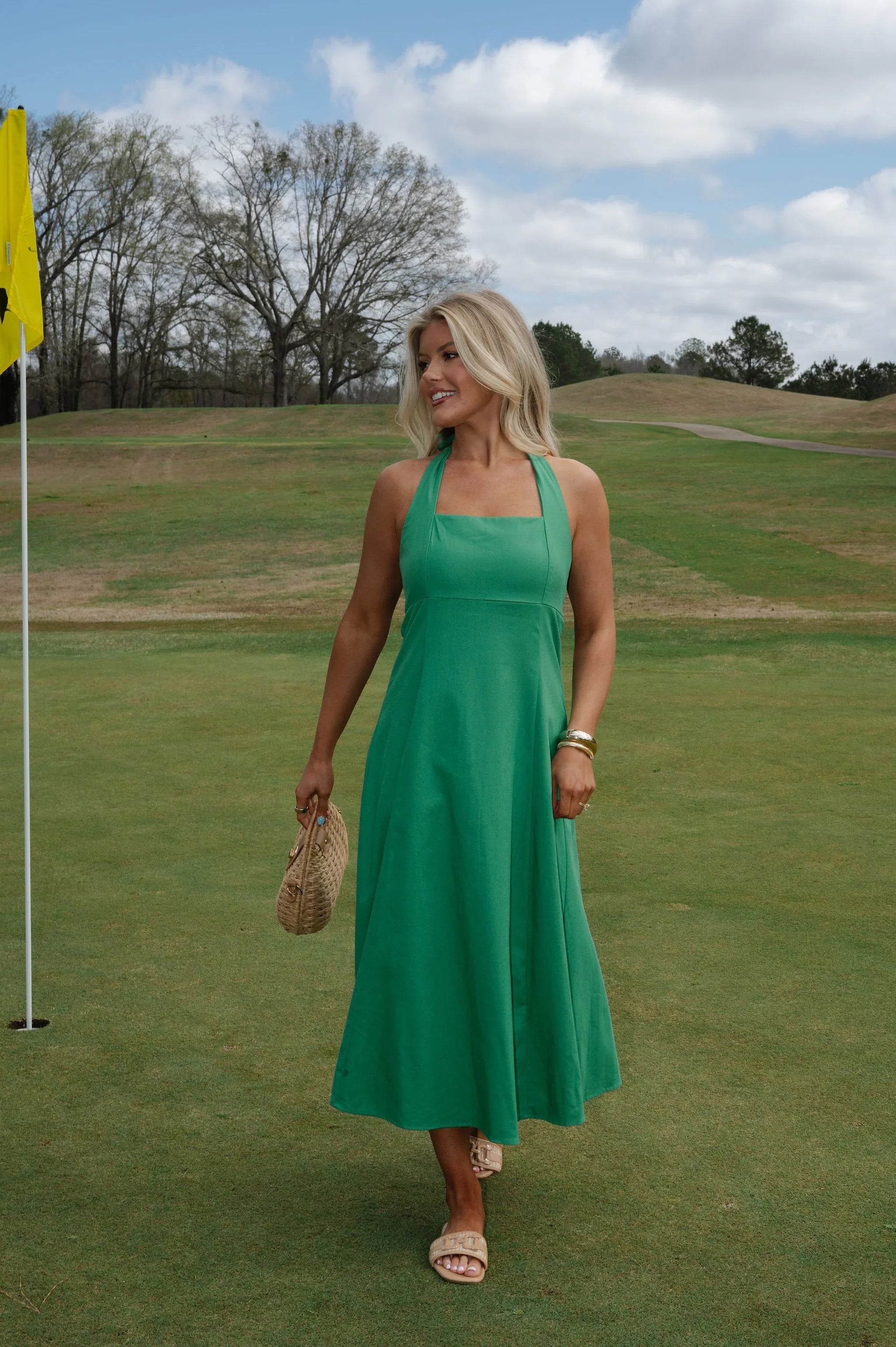 Jane Halter Midi Dress-Green