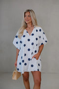Devyn Polka Dot Mini Dress-Navy
