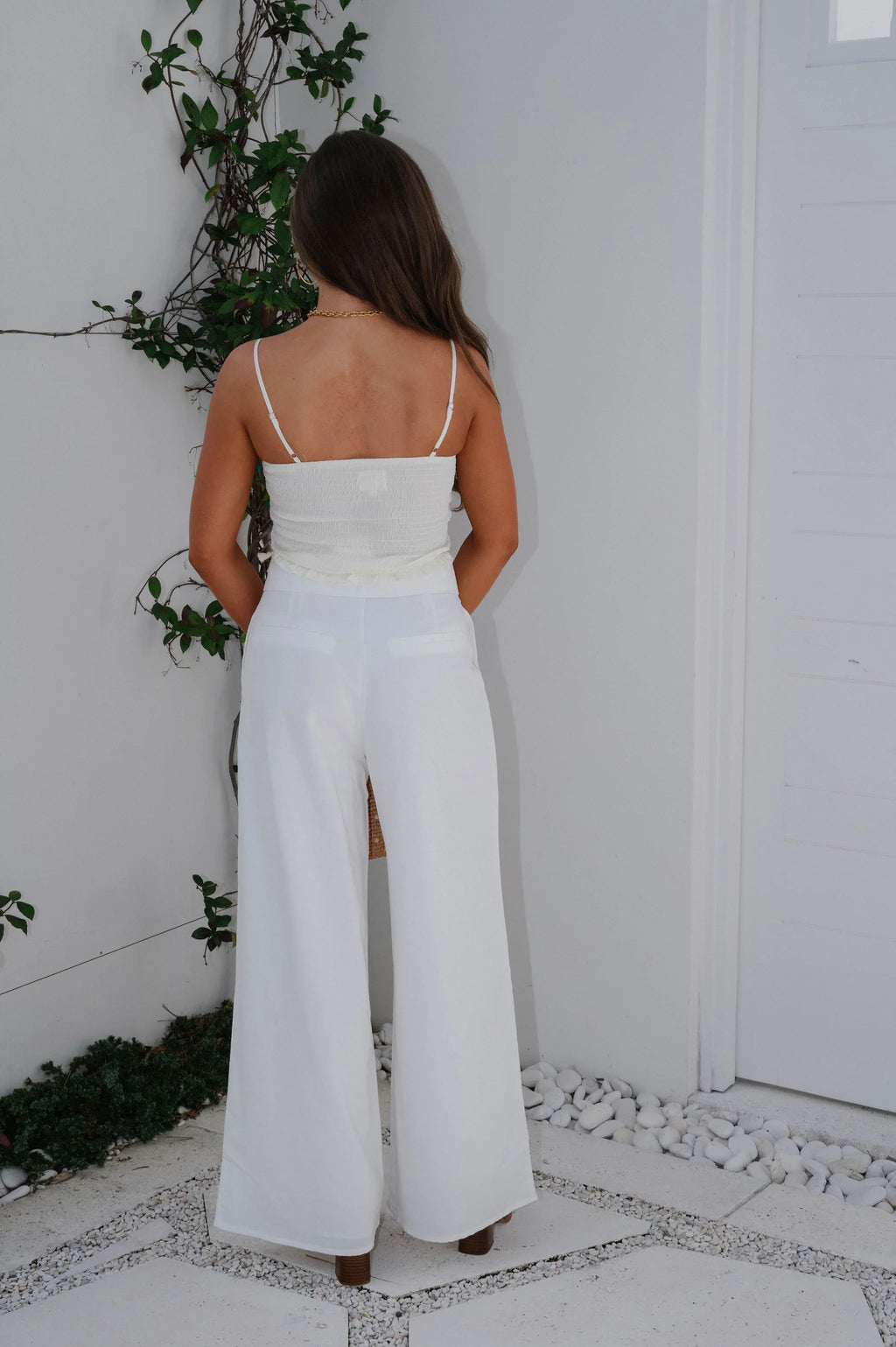 Linen Fold Over Pants- Off White