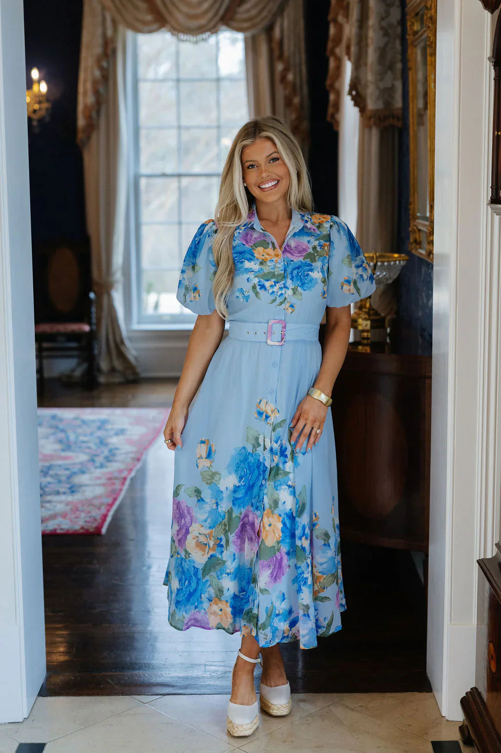 Bloom Midi Dress-Light Blue