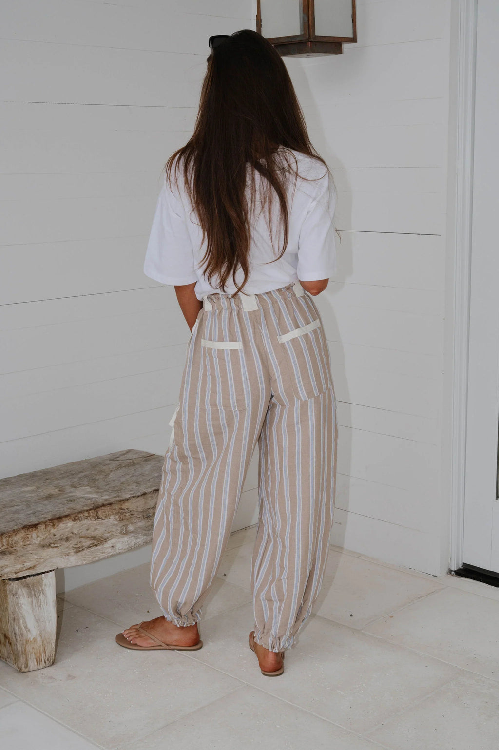 Marlow Striped Jogger Pants-Almond Latte