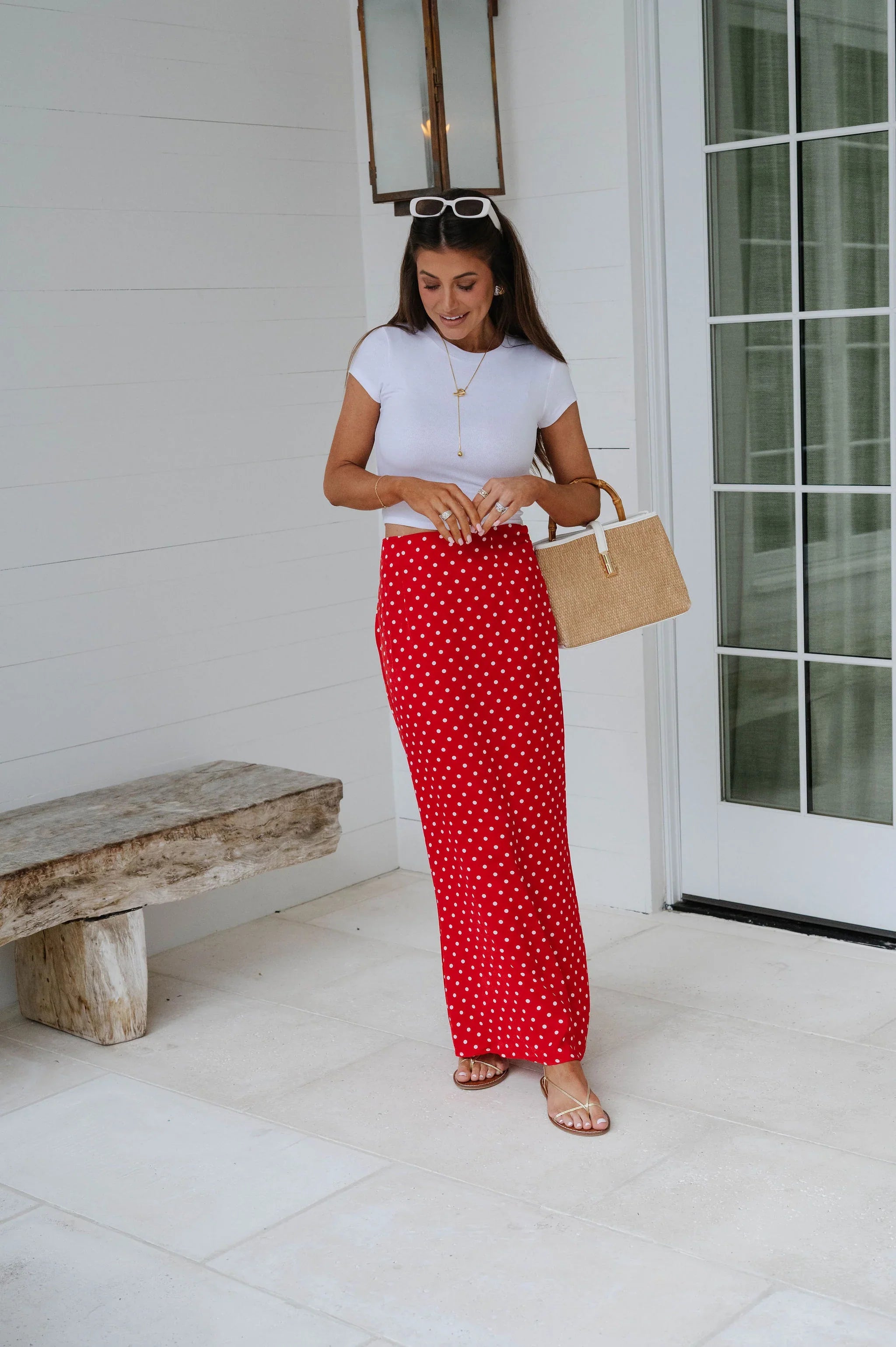 Charlie Polka Dot Satin Maxi Skirt-Red