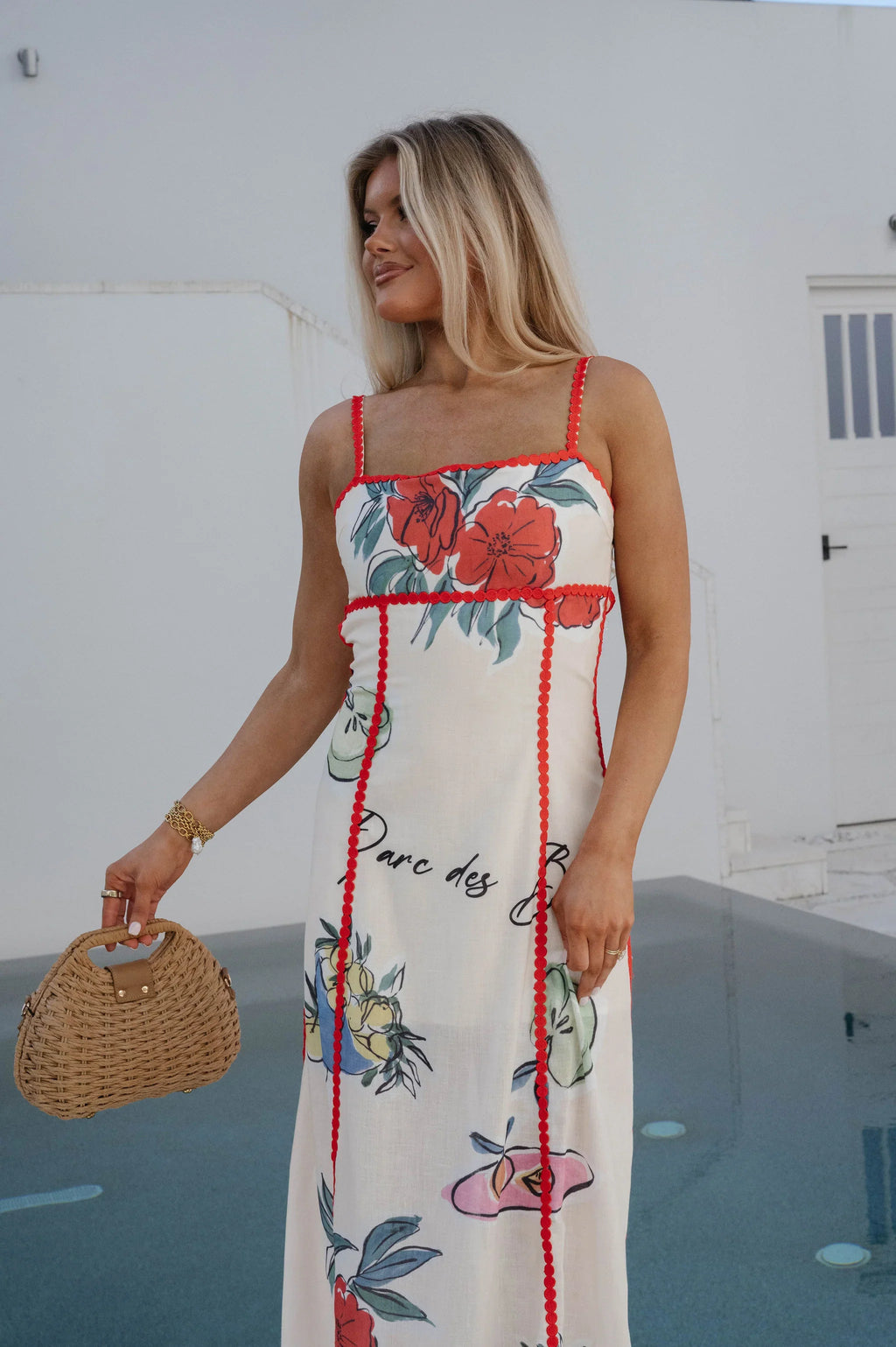 Romie Linen Trim Maxi Dress-Natural