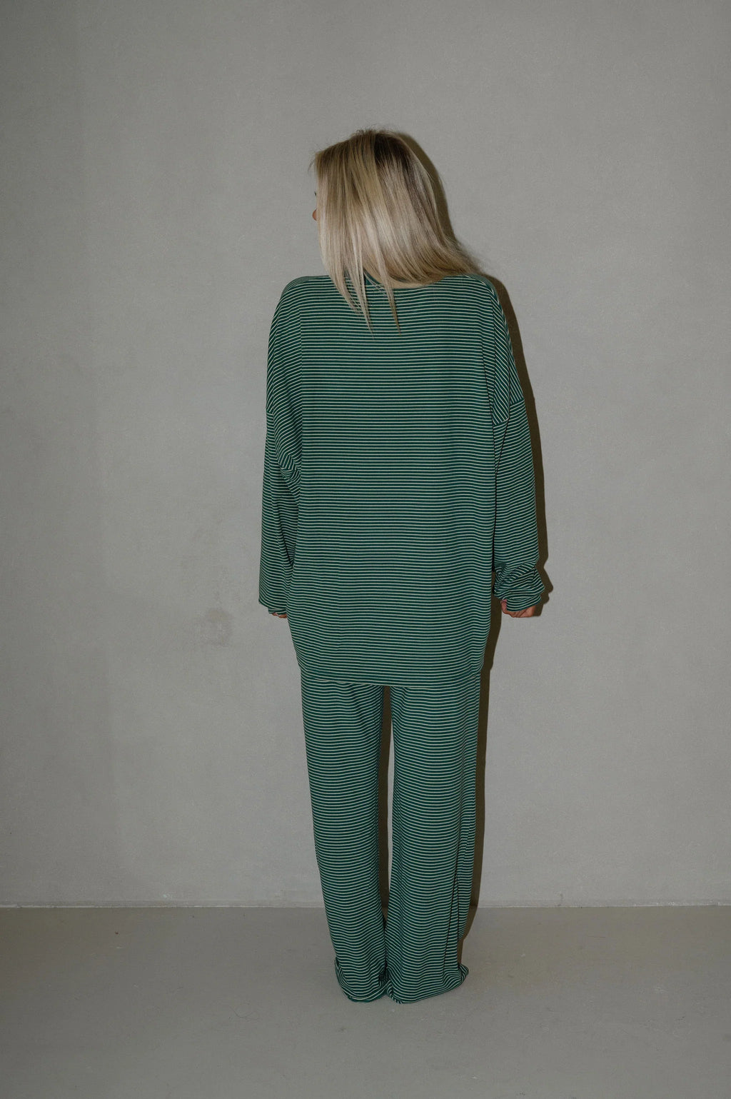 Nora Striped Fleece Oversized Top-Green