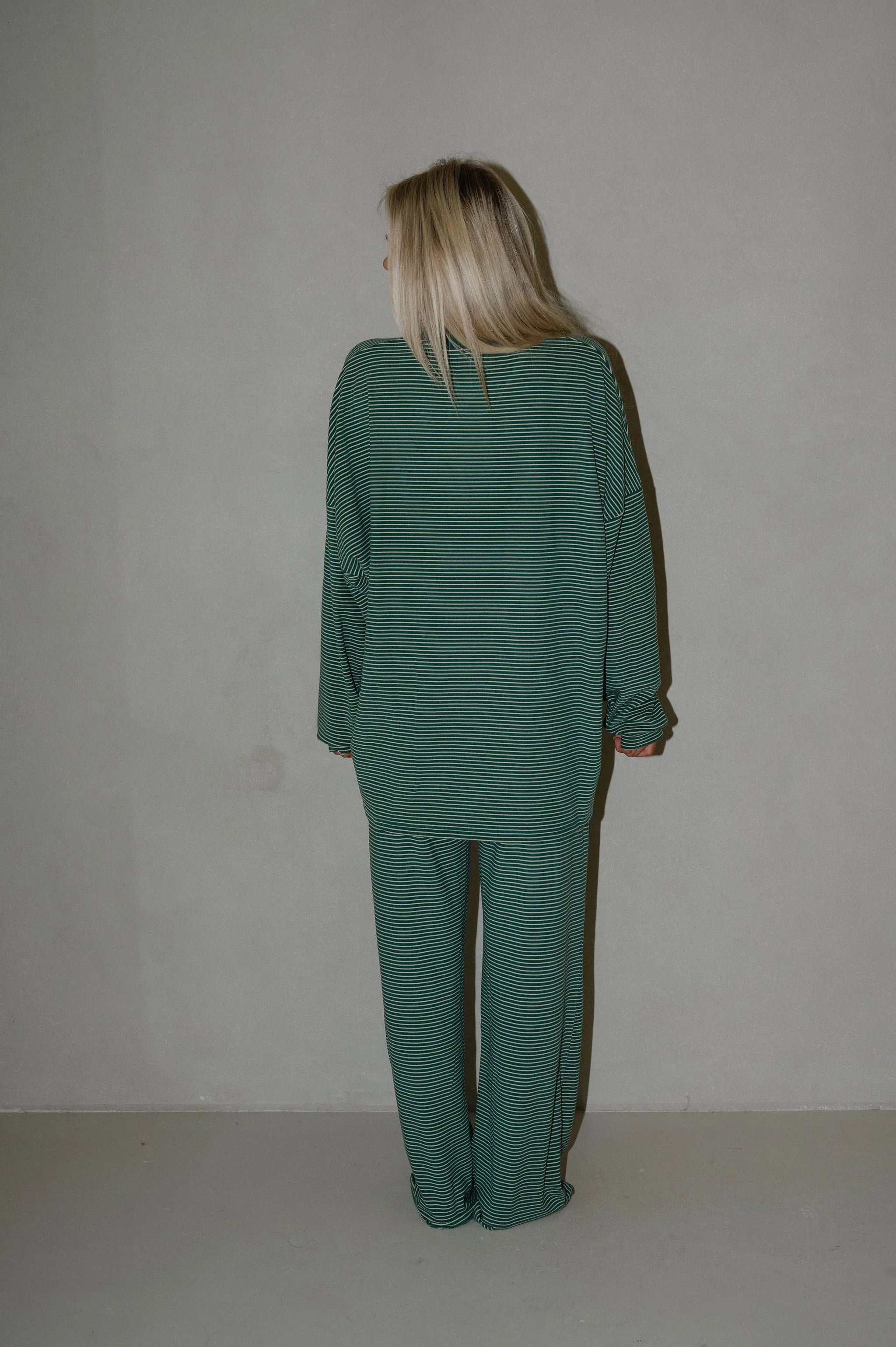 Nora Striped Fleece Oversized Top-Green