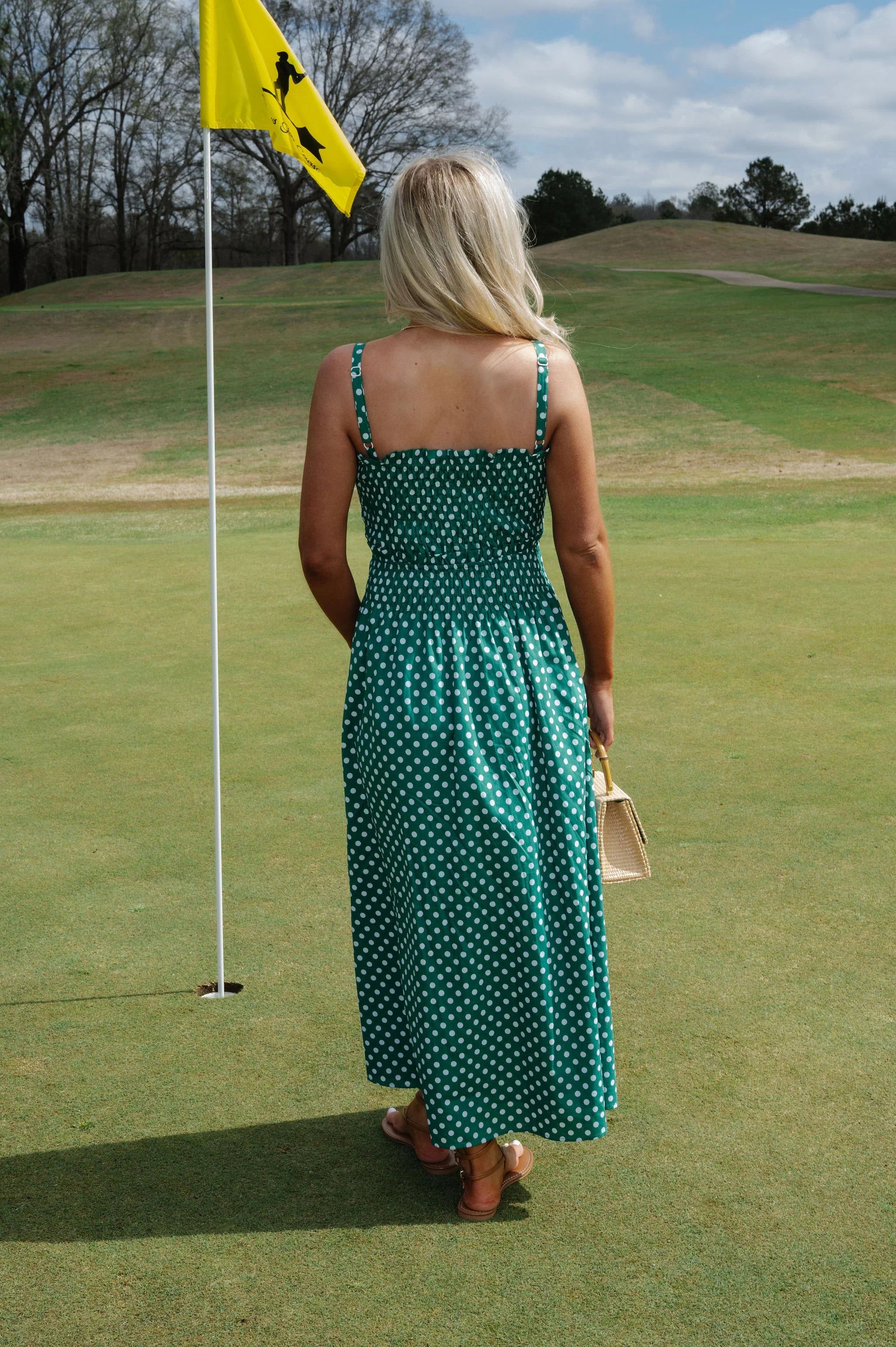 Carrie Polka Dot Midi Dress-Kelly Green