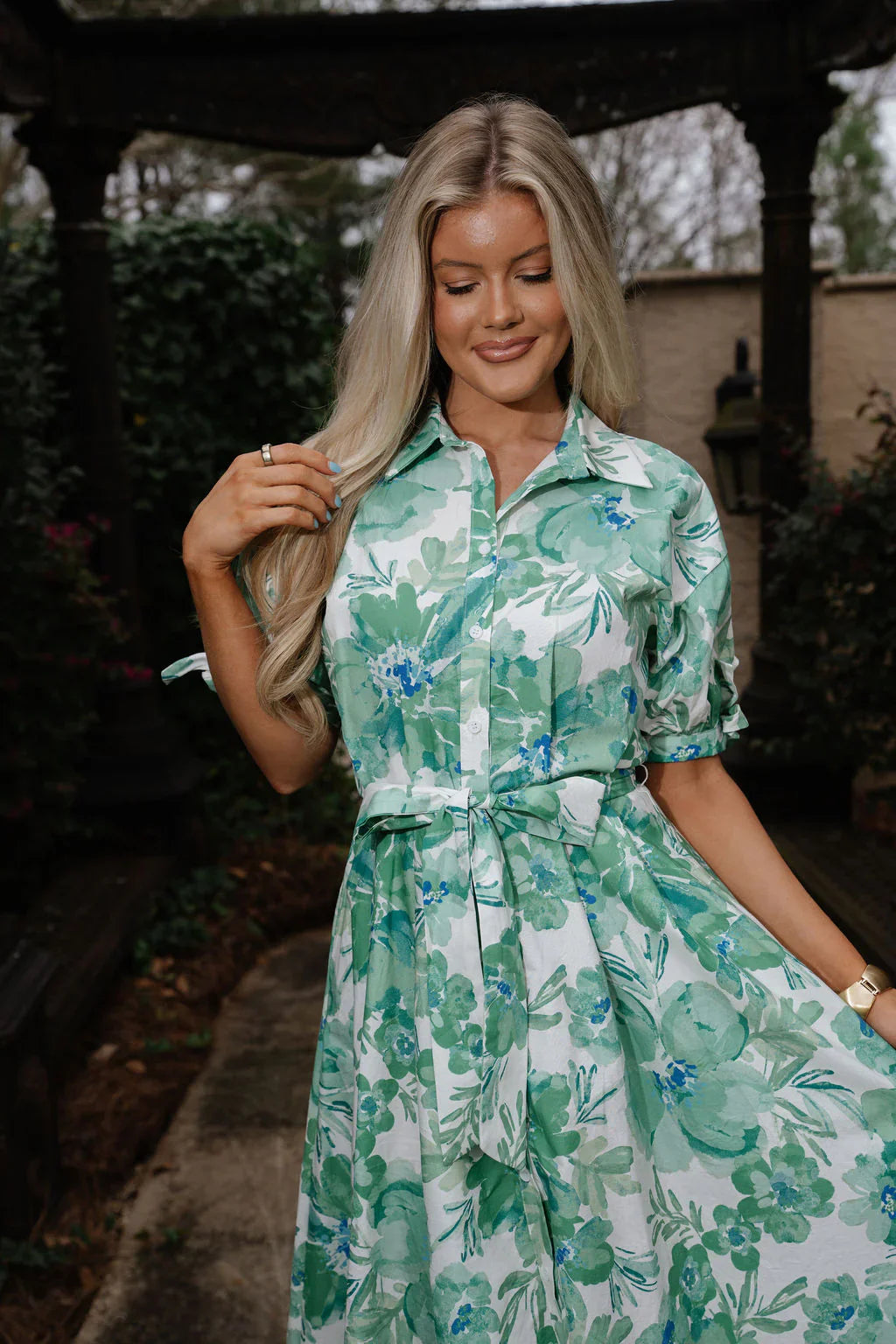 Ivy Floral Midi Dress-Ivory/Green