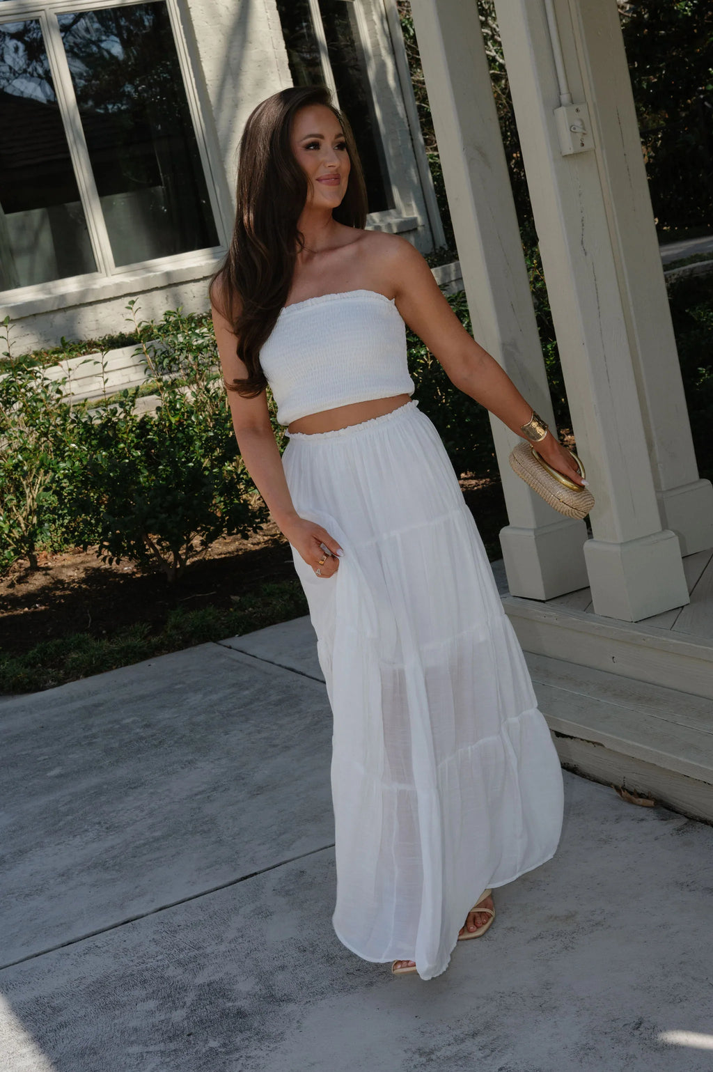Jenni Tiered Skirt Set-White