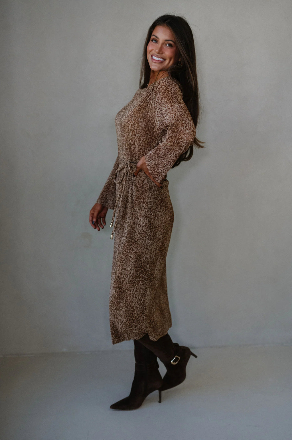 Whitley Midi Dress-Bronzed Jaguar