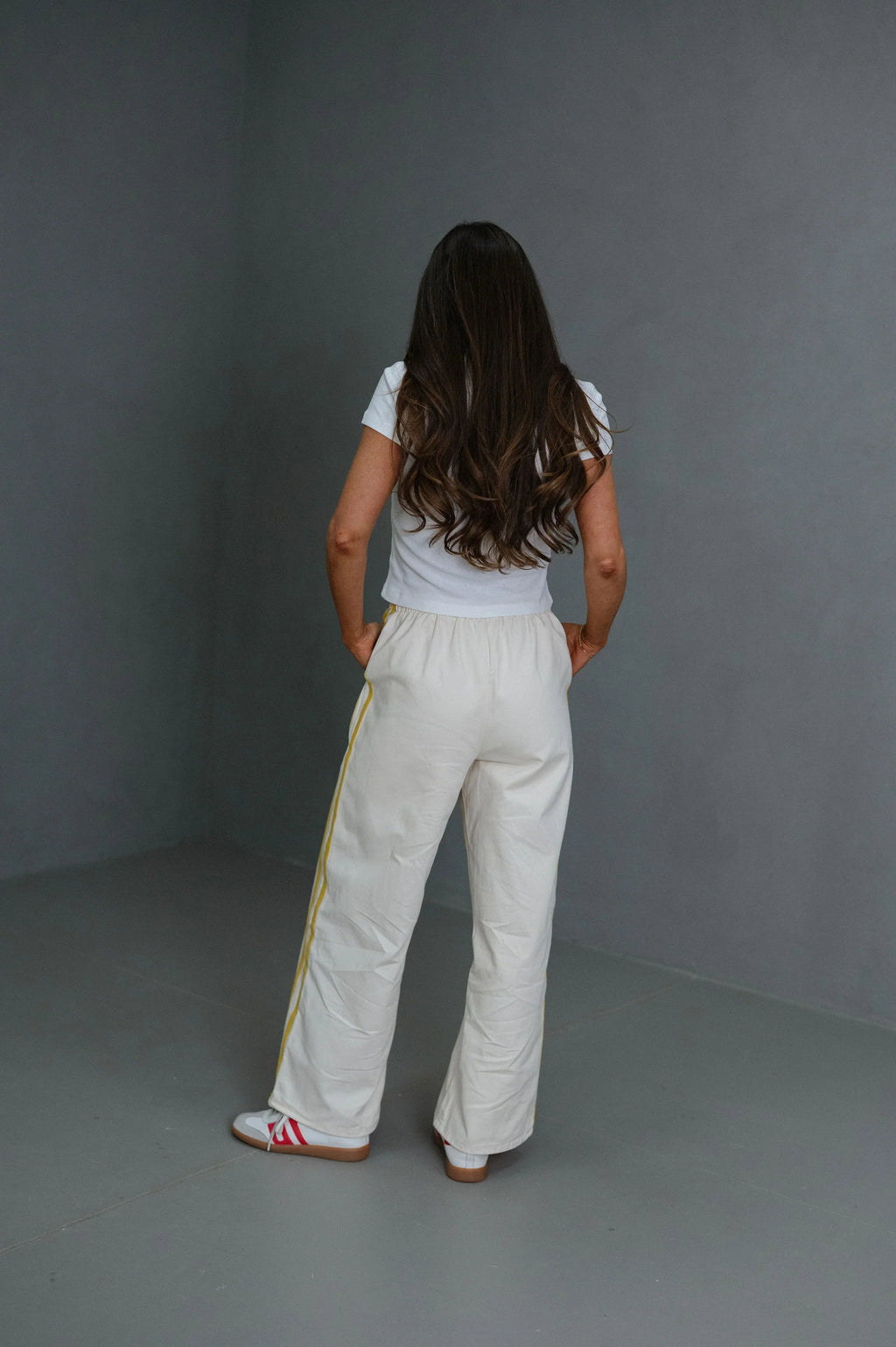 Ellie Wide Leg Track Pants-Ivory/Yellow