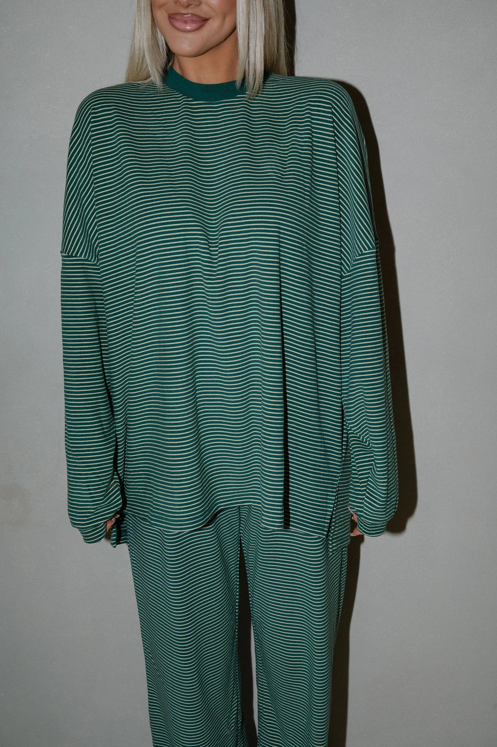 Nora Striped Fleece Oversized Top-Green