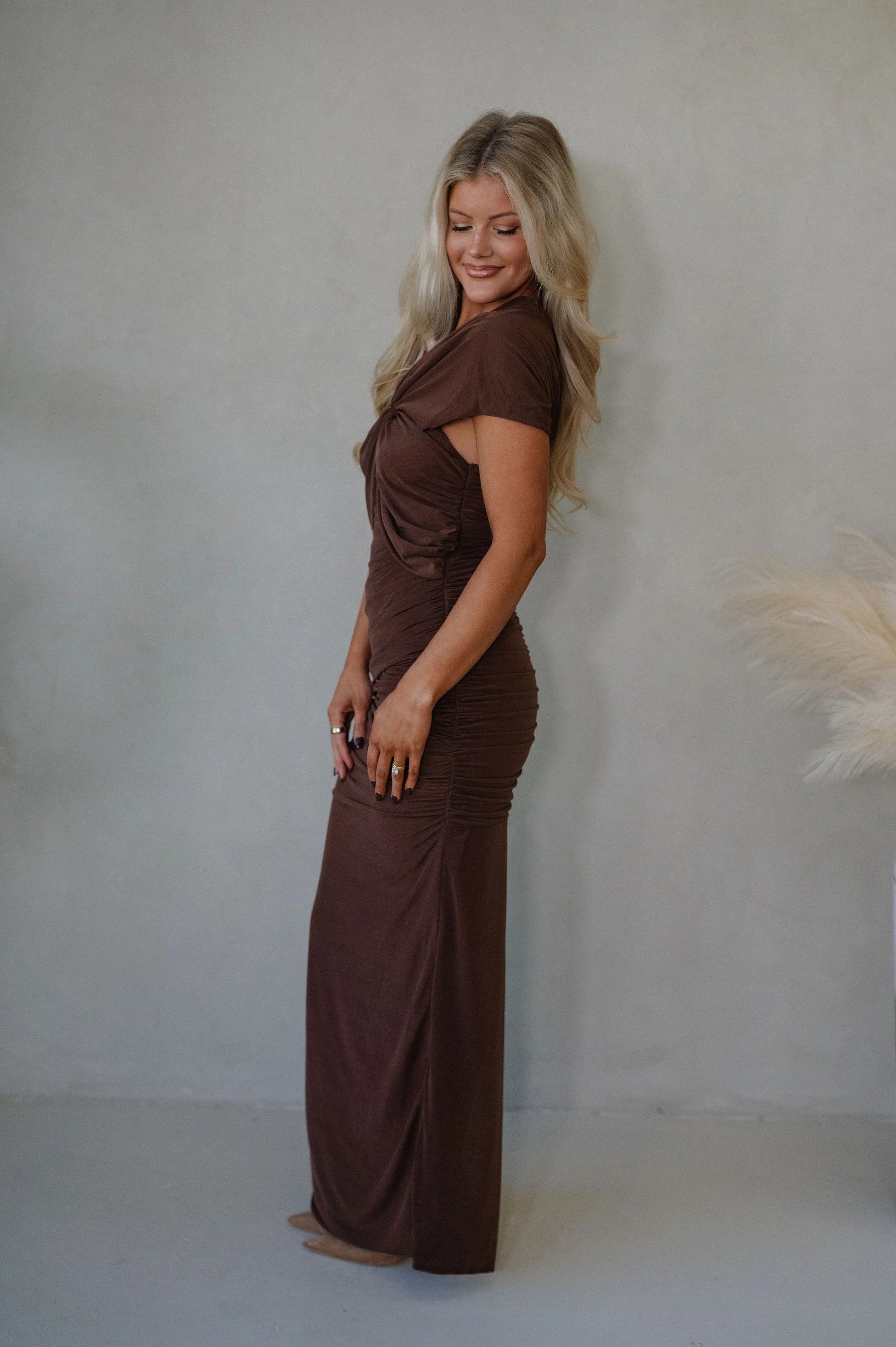 Maya Ruched Maxi Dress-Chocolate