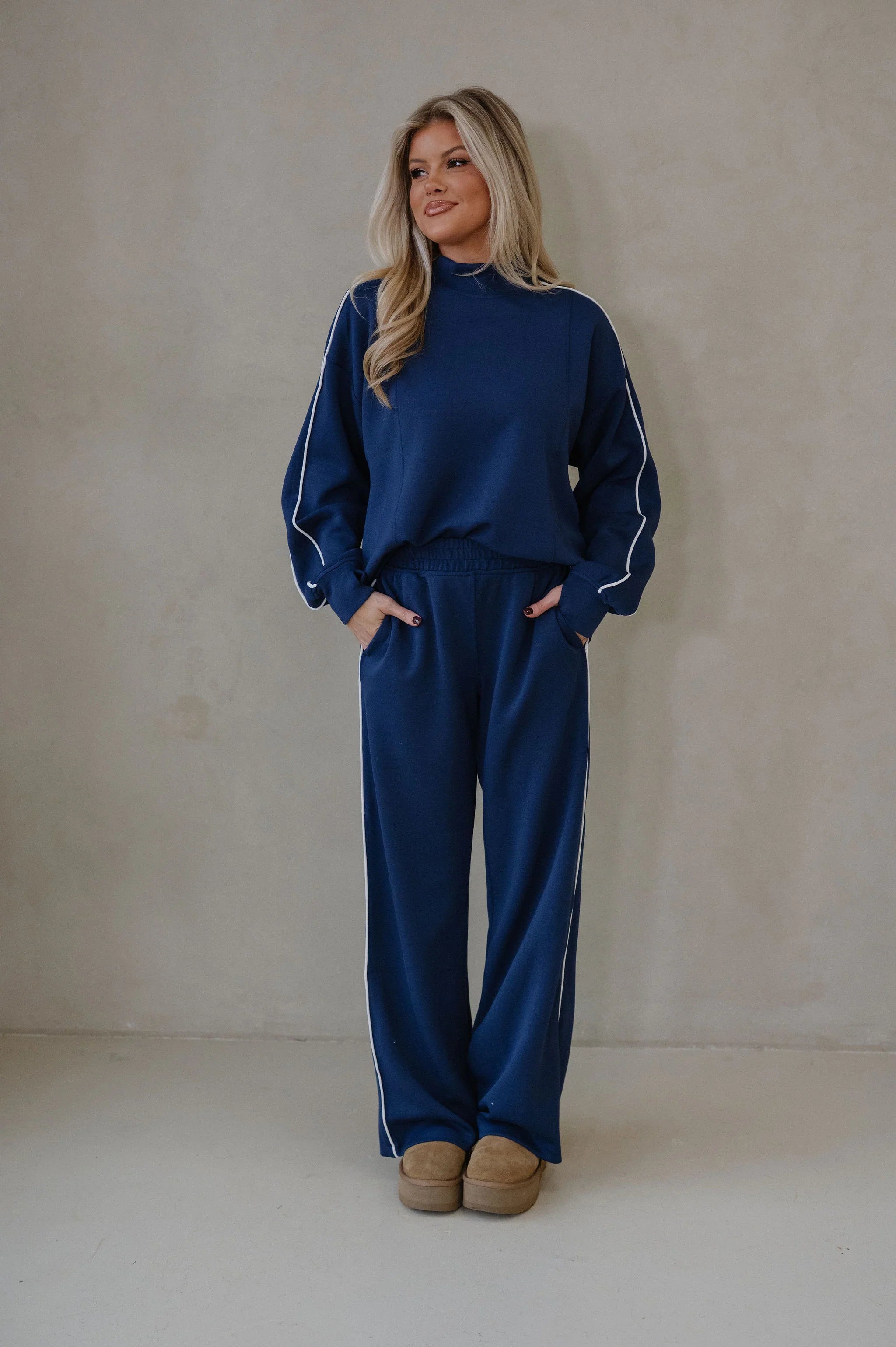 Piper Scuba Pants Set-Navy/Cream