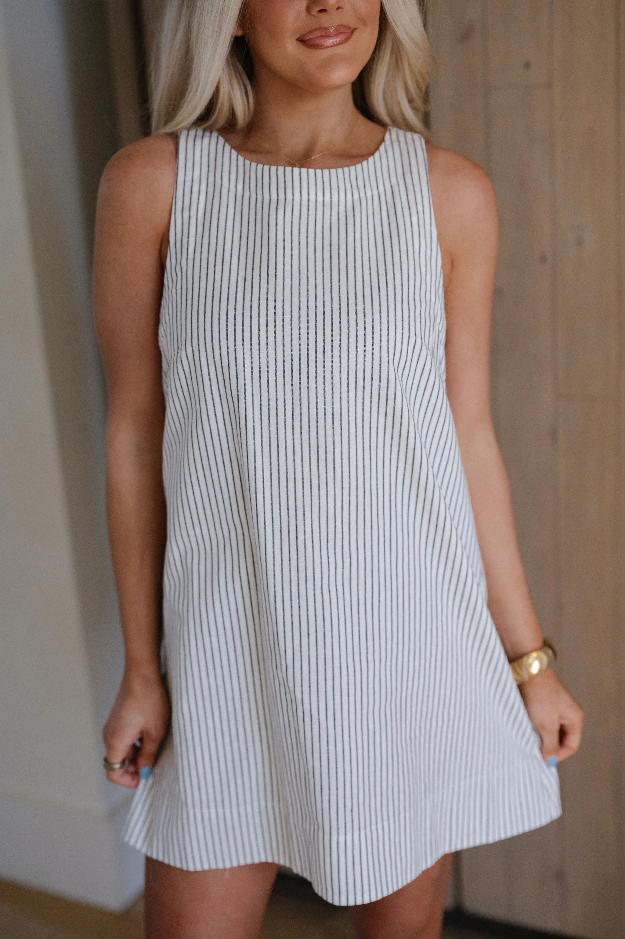 Porter Striped Mini Dress-Black/White