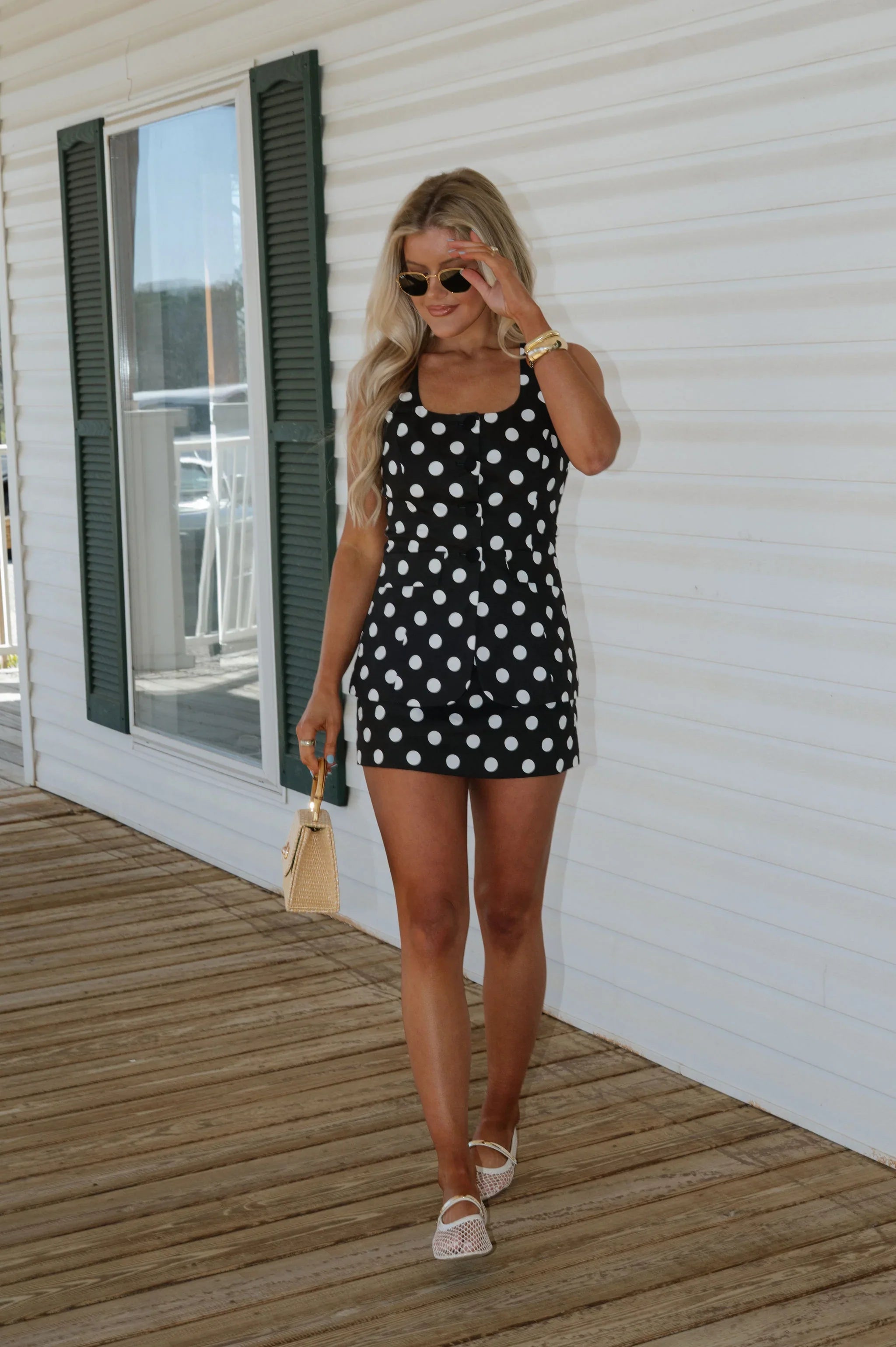 Tina Polka Dot Mini Dress-Black/White