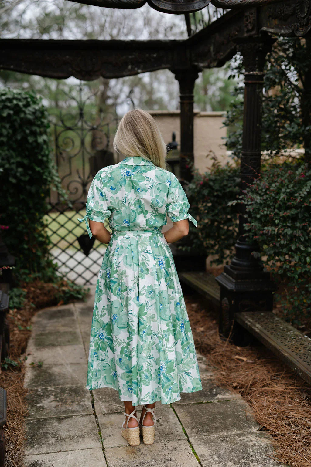 Ivy Floral Midi Dress-Ivory/Green