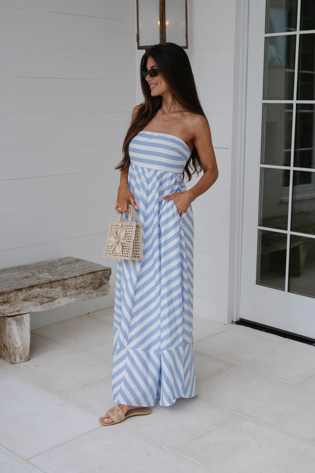 Rome Striped Maxi Dress-Blue
