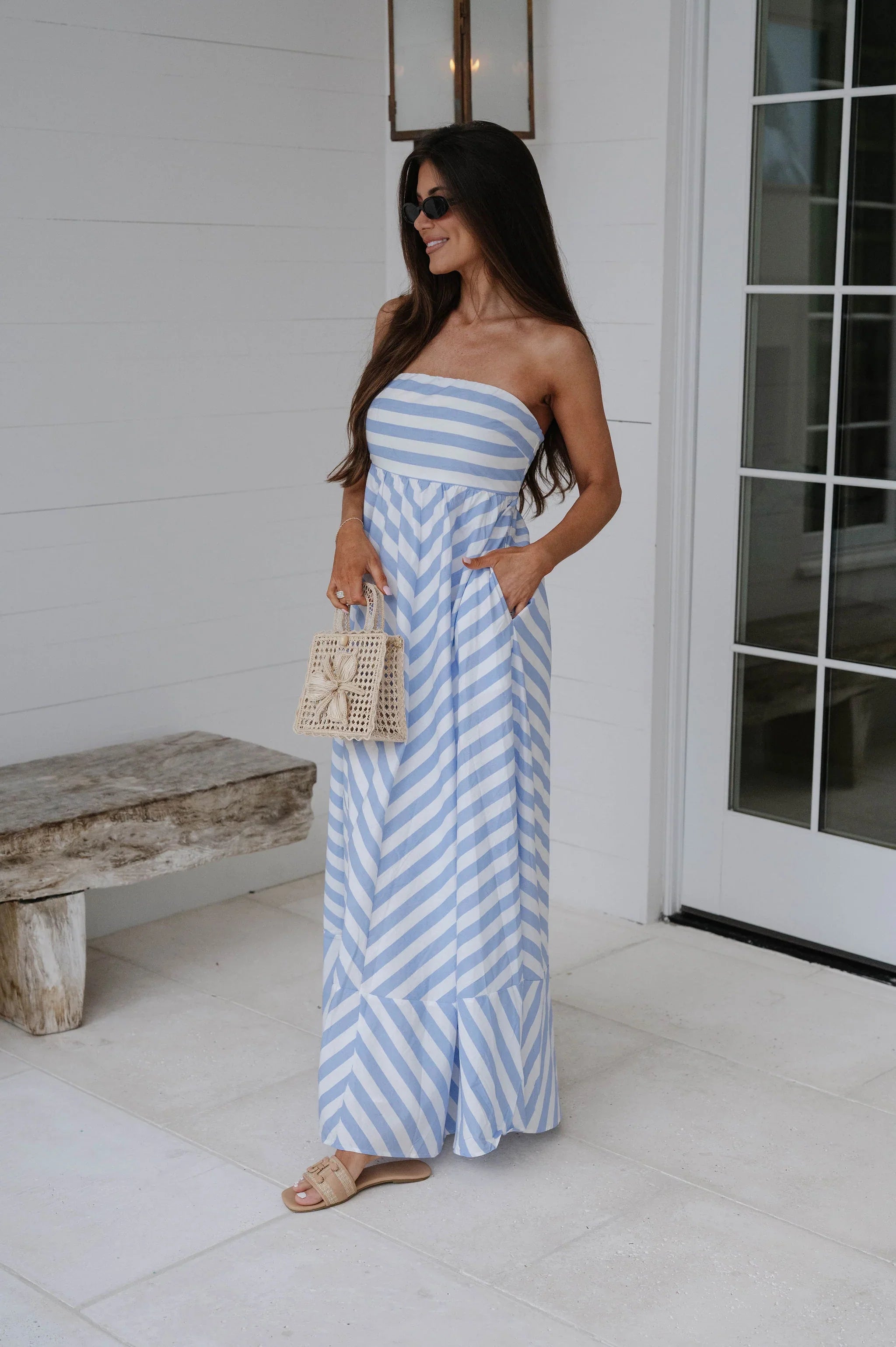Rome Striped Maxi Dress-Blue