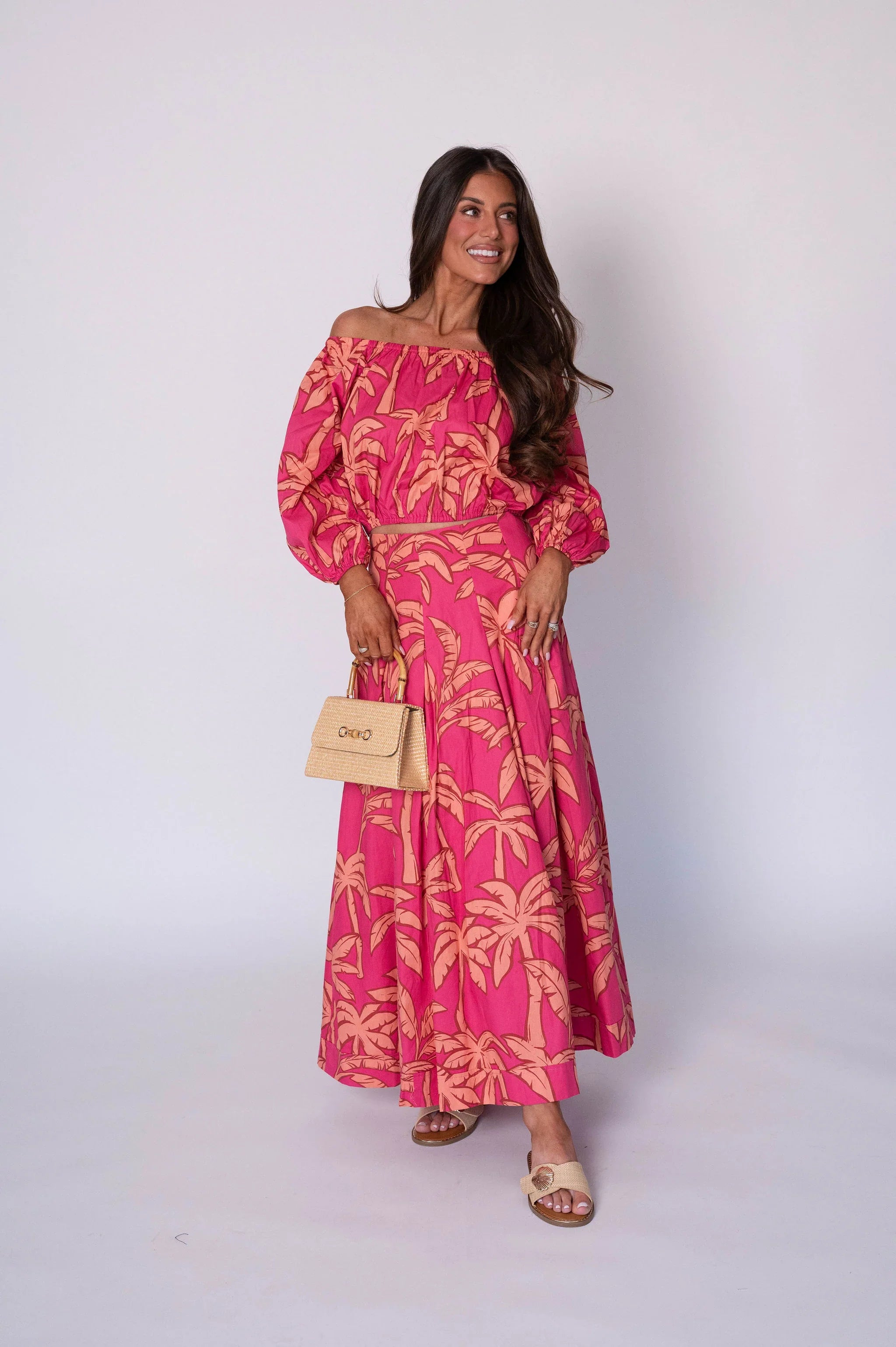 Kailani OTS Floral Skirt Set-Pink