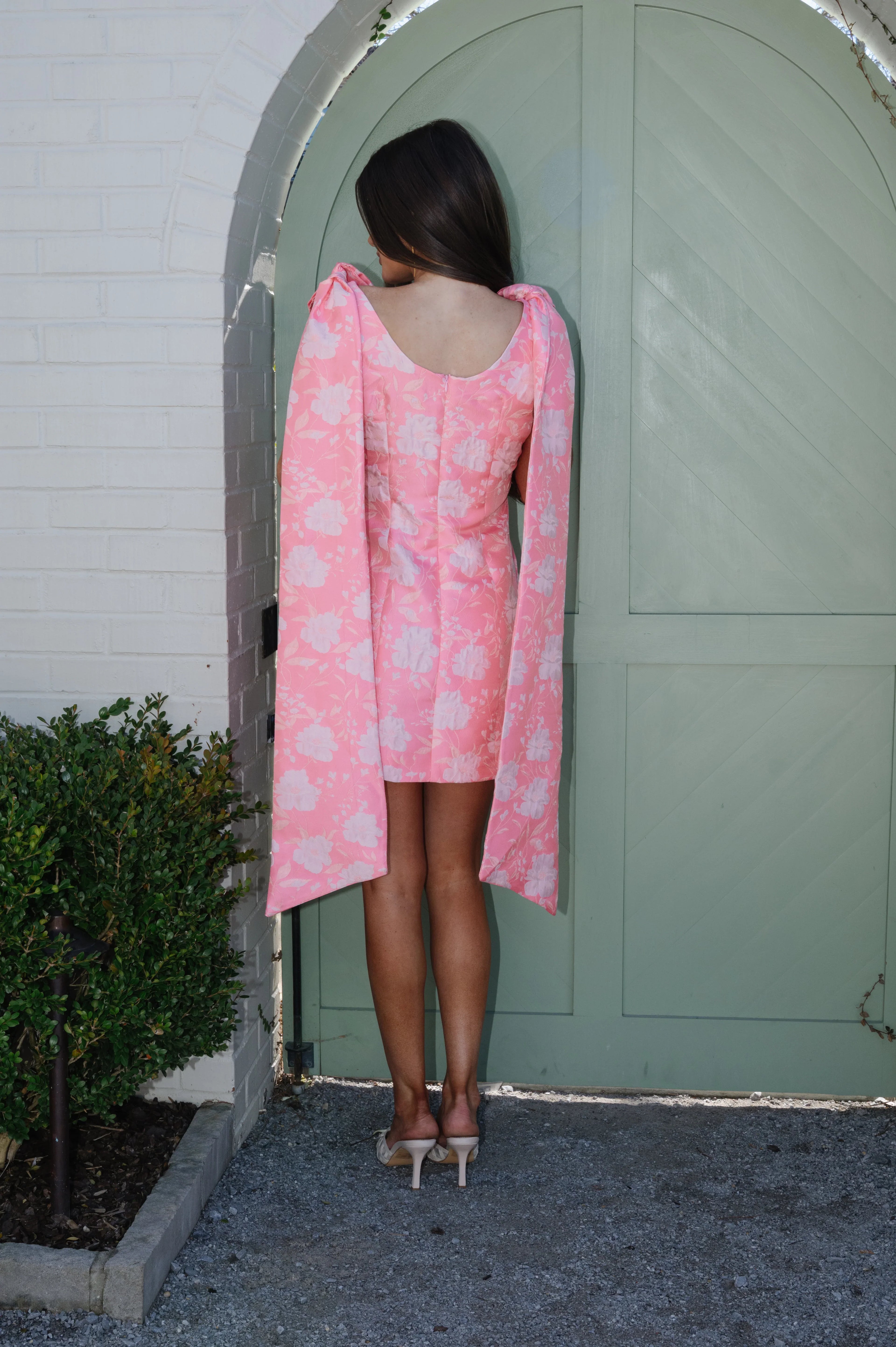 Bella Jacquard Mini Dress-Coral