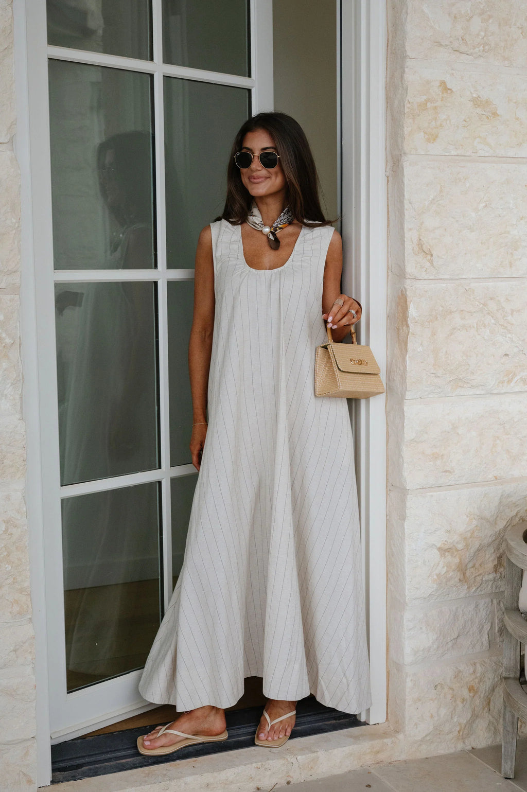 Clare Striped Maxi Dress-Natural/Black