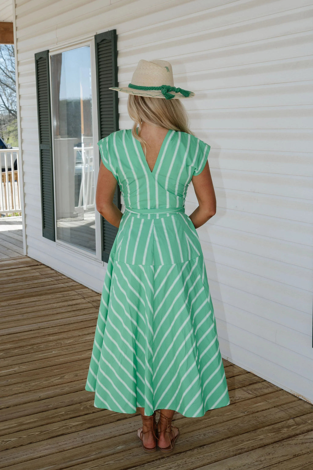 Lola Striped Midi Dress-Kelly Green