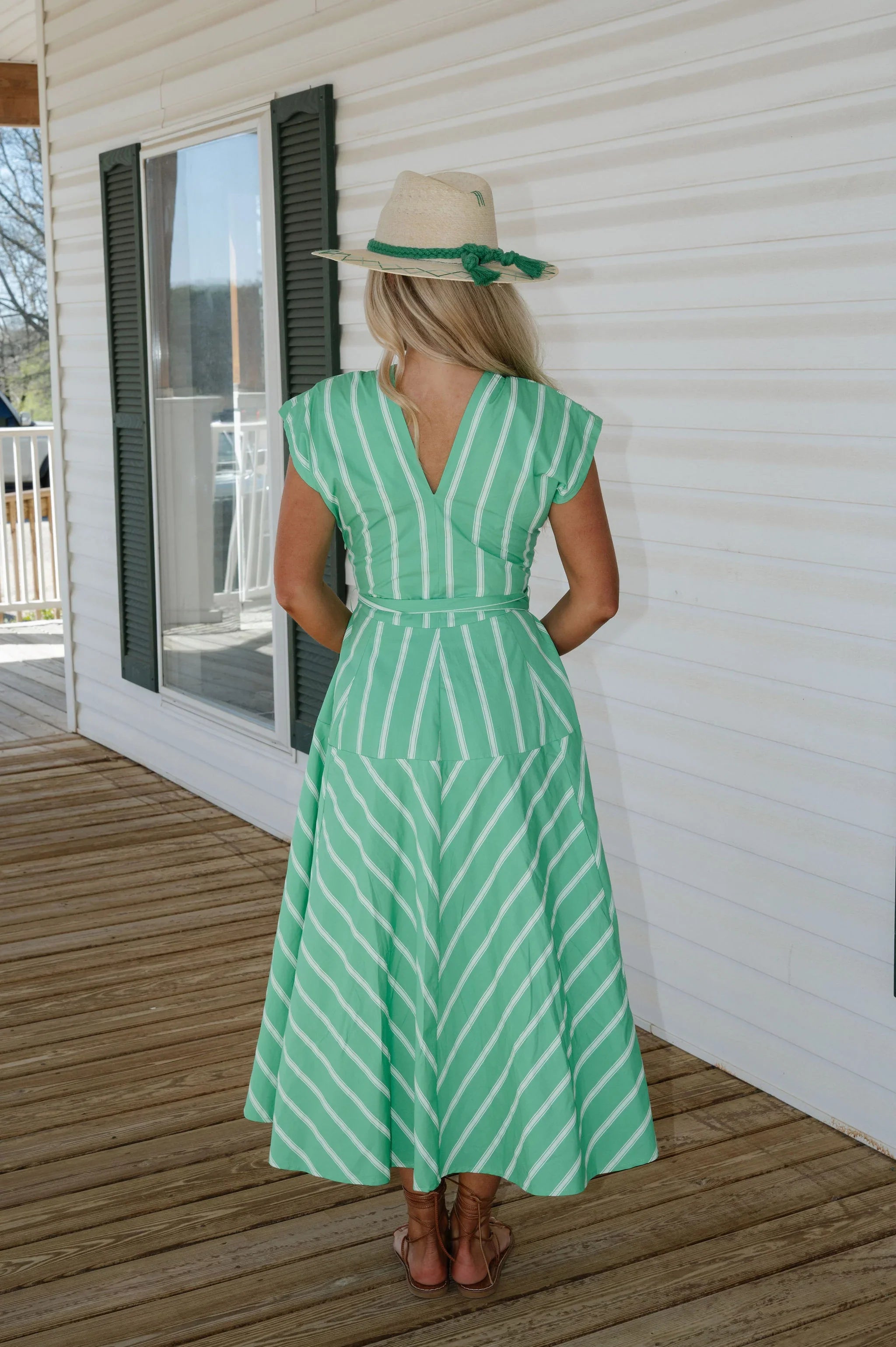 Lola Striped Midi Dress-Kelly Green