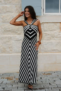 Callie Striped Maxi Dress-Black/Cream
