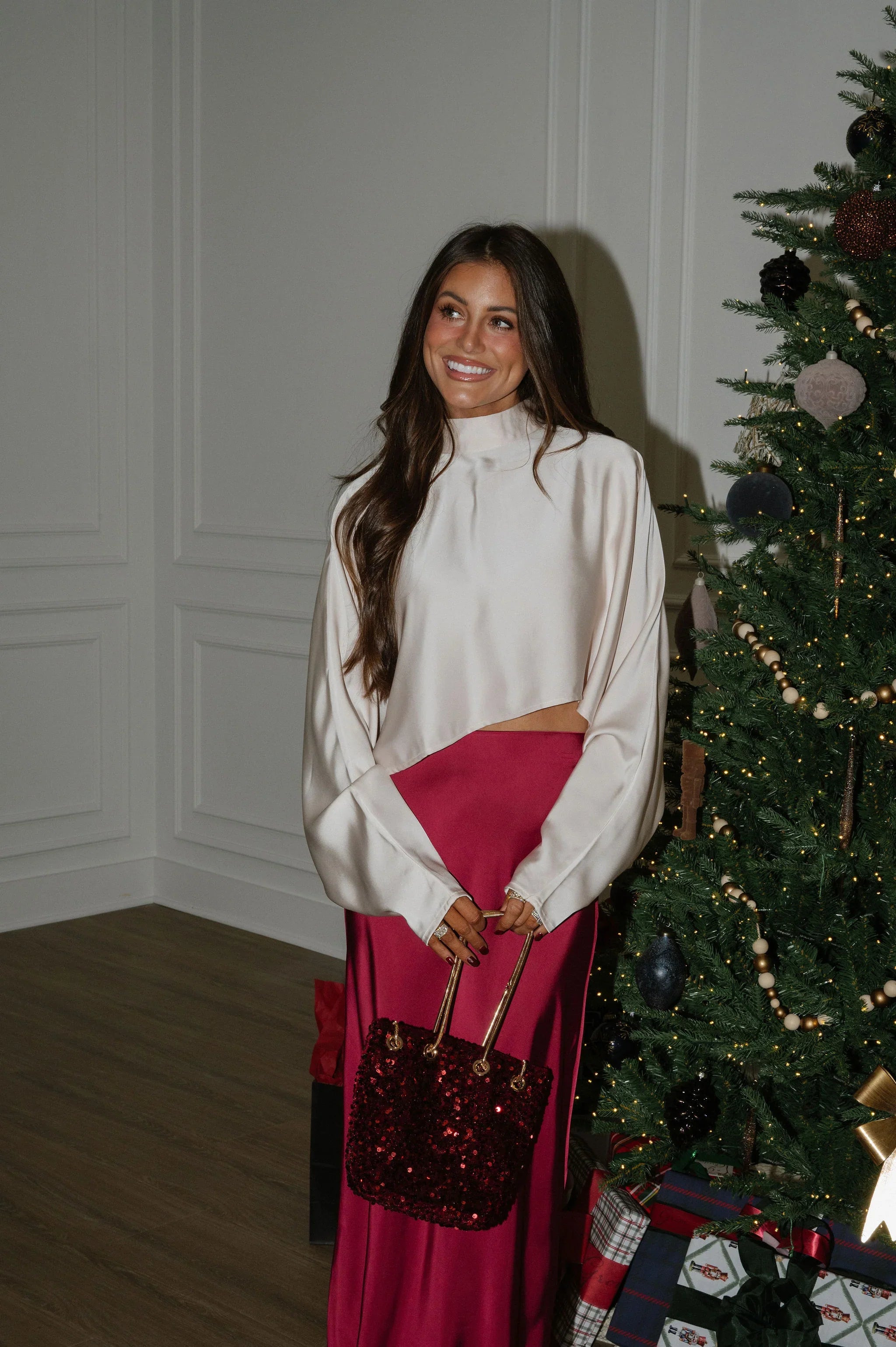 Mock Neck Caftan Top-Champagne