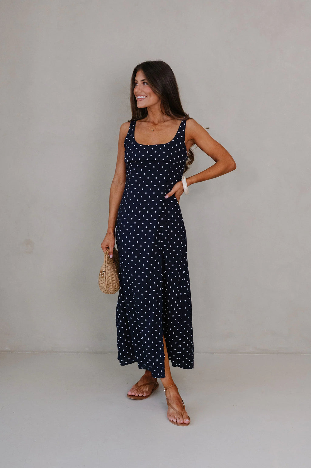 Rory Scoop Neck Midi Dress-Navy