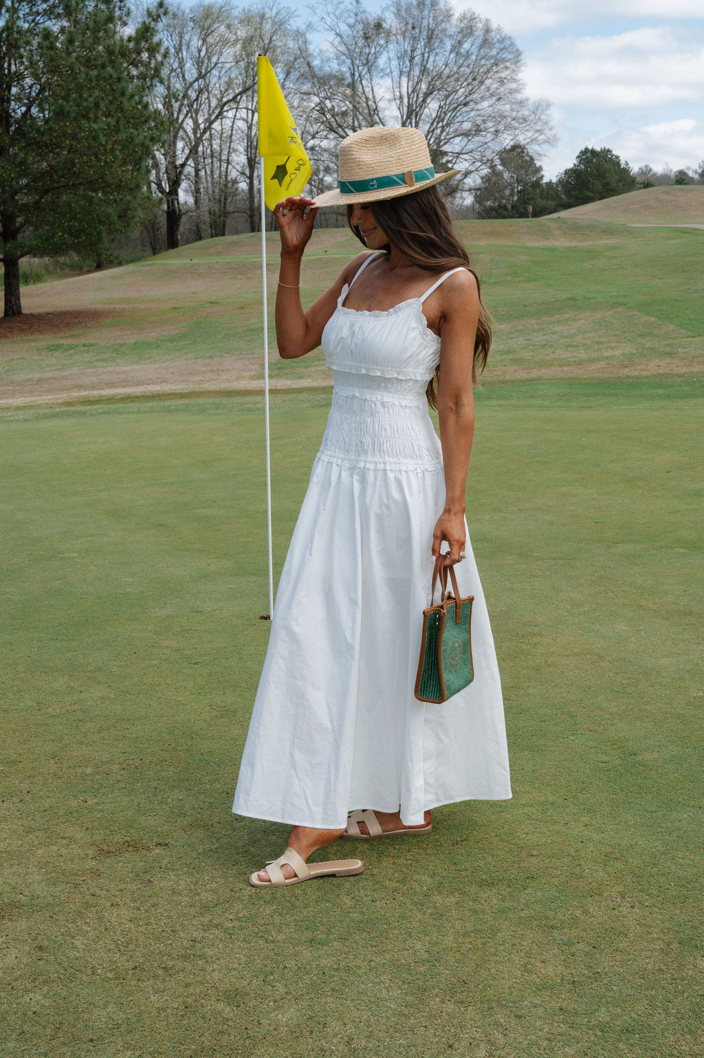 Smocked Maxi Dress-White