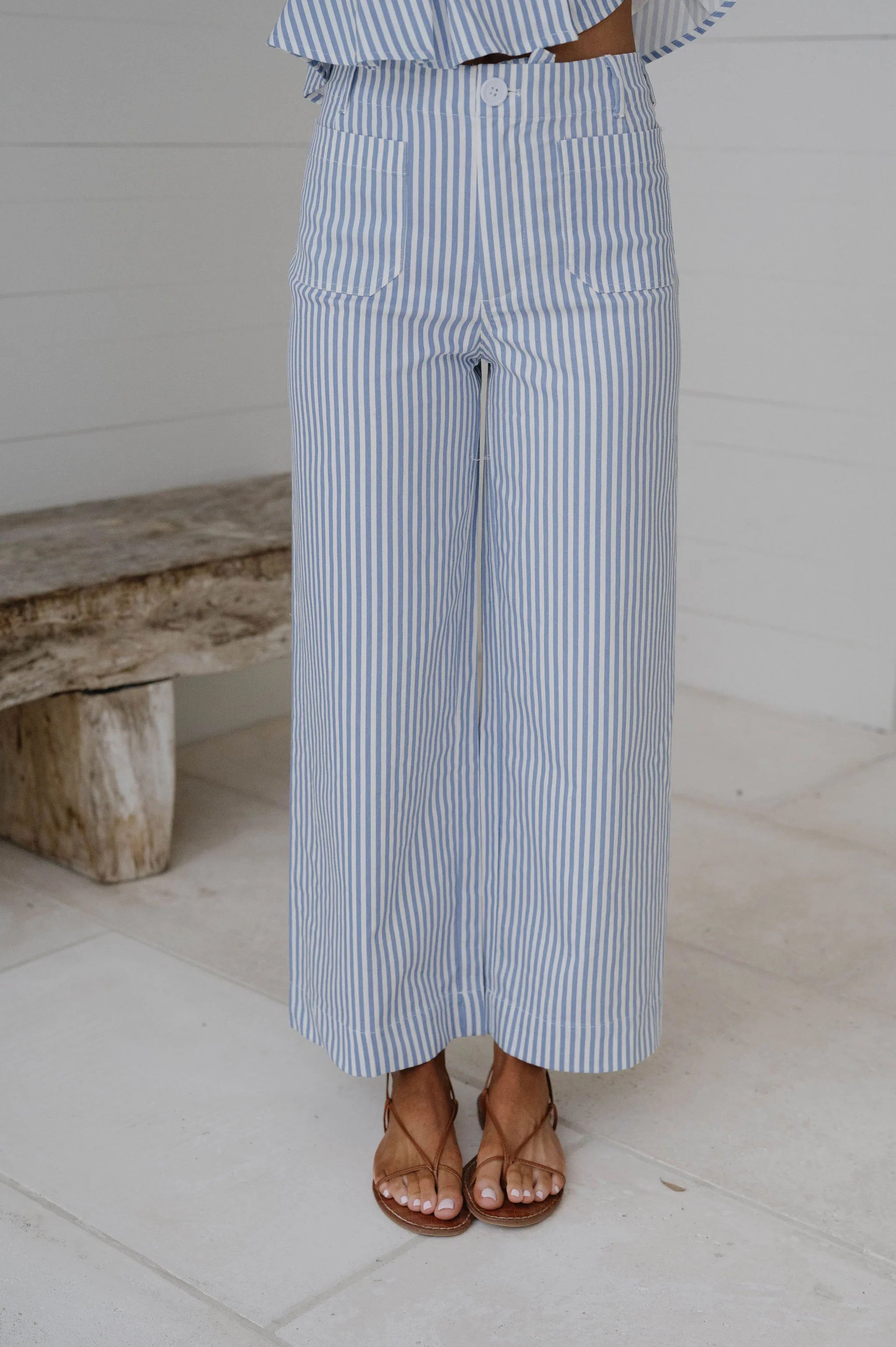 Rosemary Striped Pants Set-Light Blue