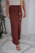 Textured Woven Maxi Skirt-Red Wood