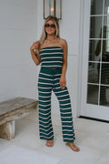 Marie Striped Pants Set-Green/White