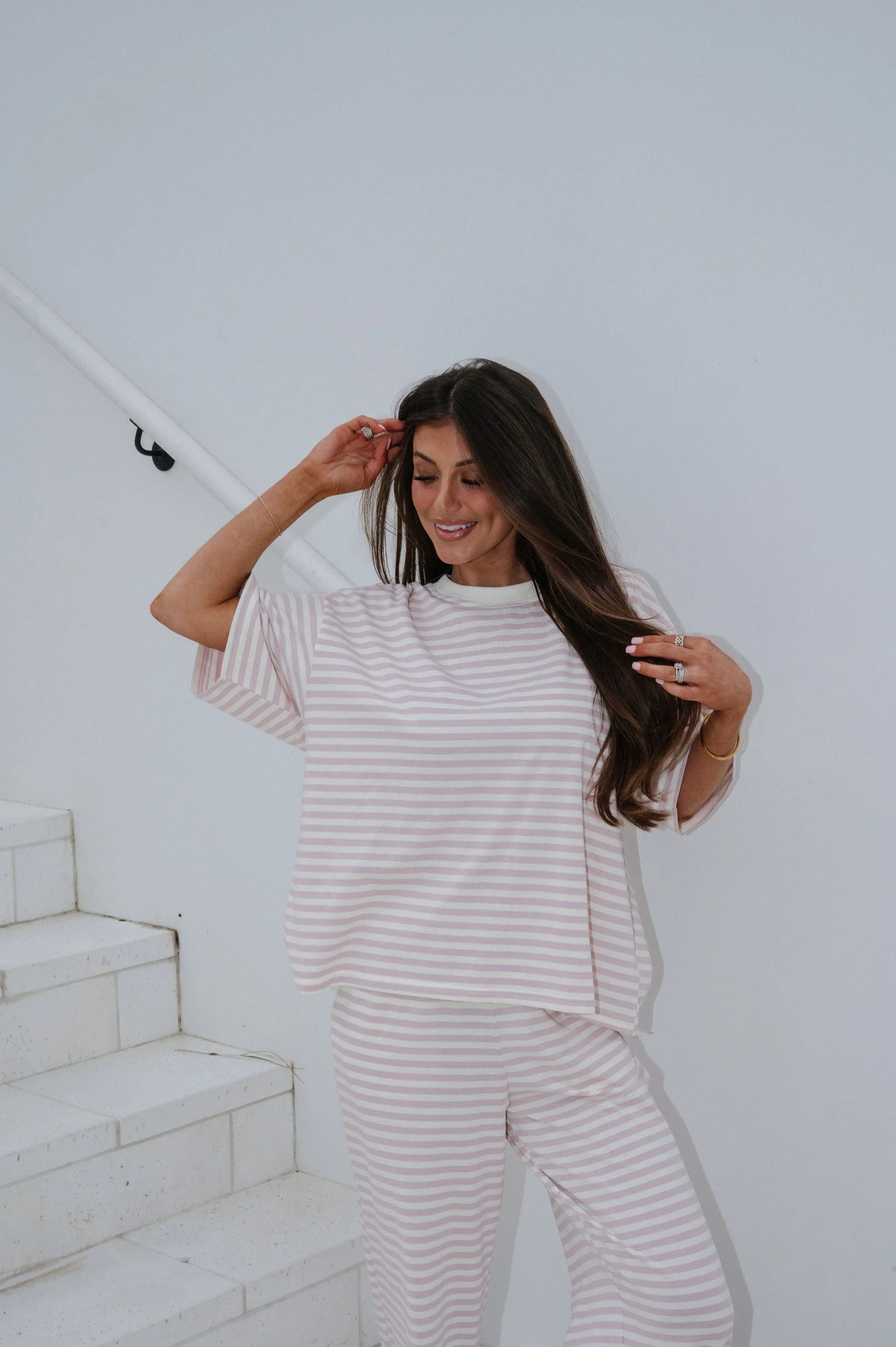 Quince Striped Pants Set-Light Lilac Pink