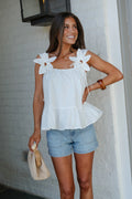 Jesse Peplum Floral Top-Off White