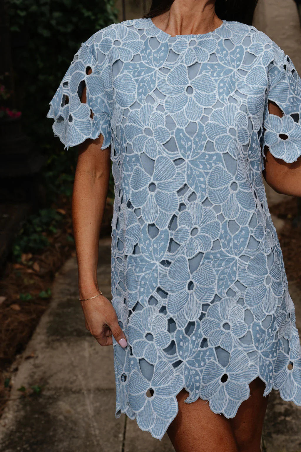 Stella Floral Embroidered Mini Dress-Blue
