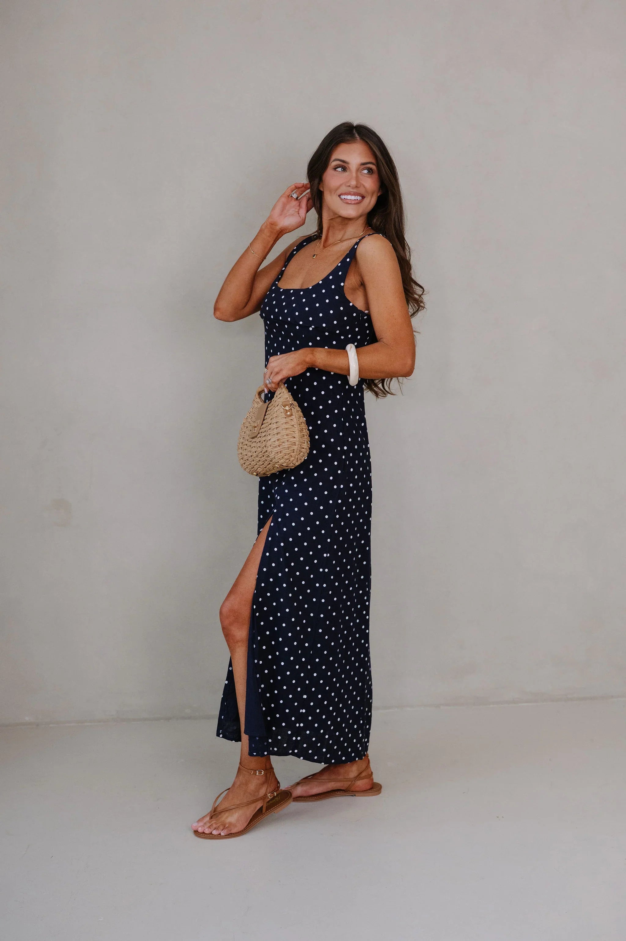 Rory Scoop Neck Midi Dress-Navy