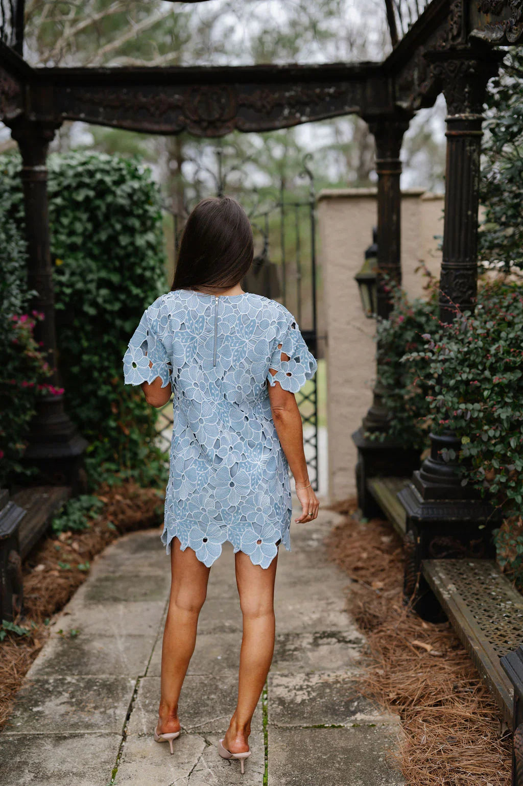 Stella Floral Embroidered Mini Dress-Blue